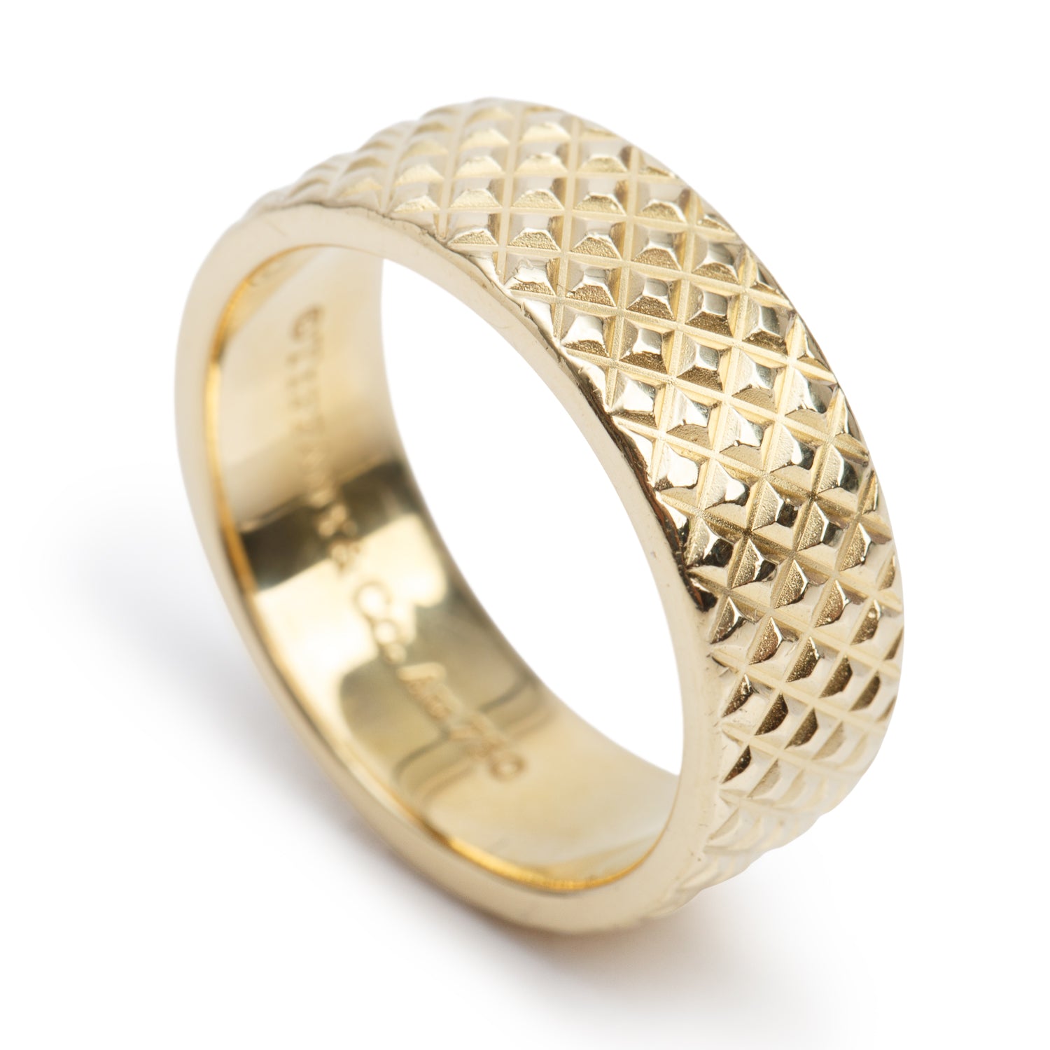 Tiffany & Co. 18k Yellow Gold Diamond Point 7 MM Wide Band Ring, Size 8 w/ Box