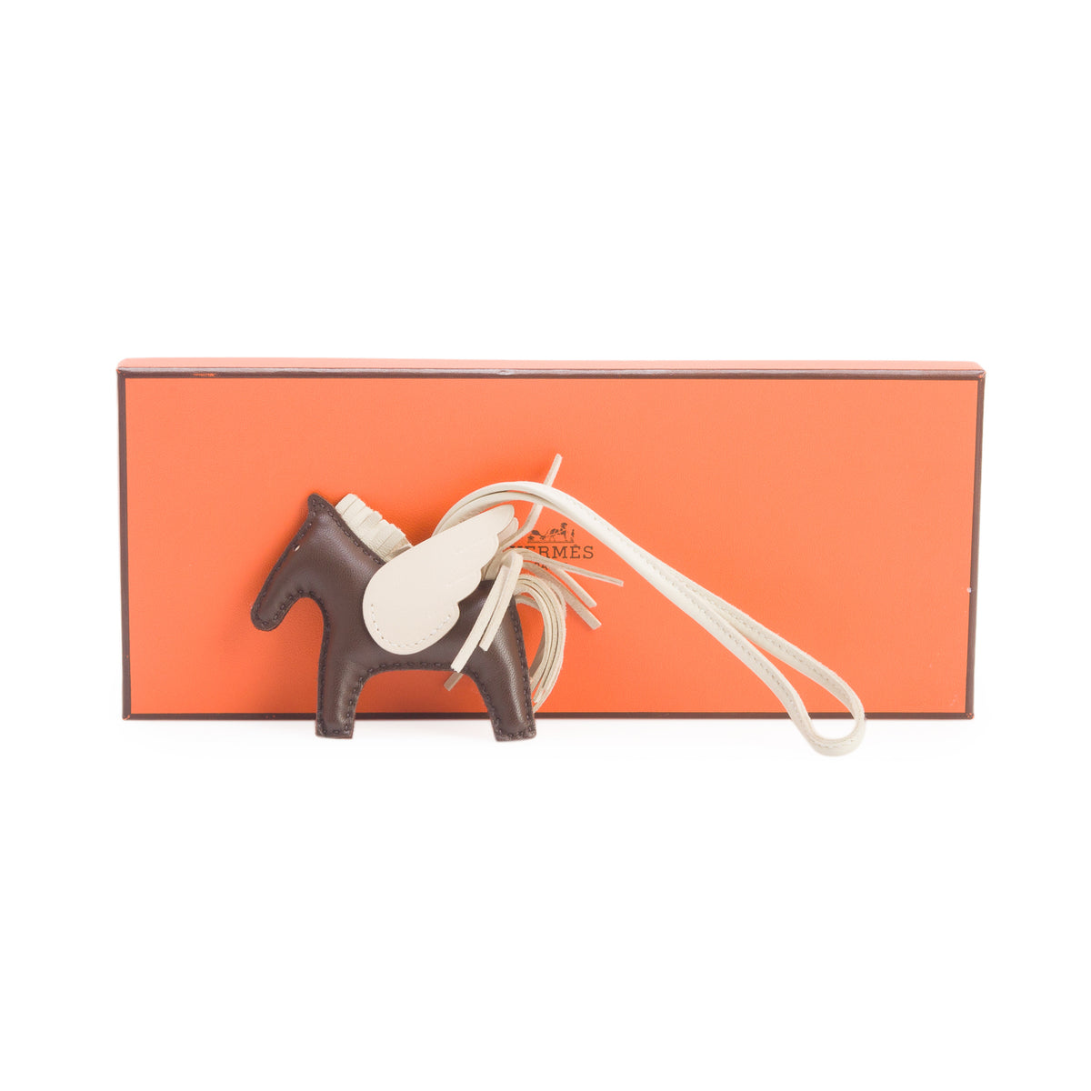 Hermes 2024 Chocolat/Craie Swift Rodeo Pegase Horse Bag Charm PM w/ Box