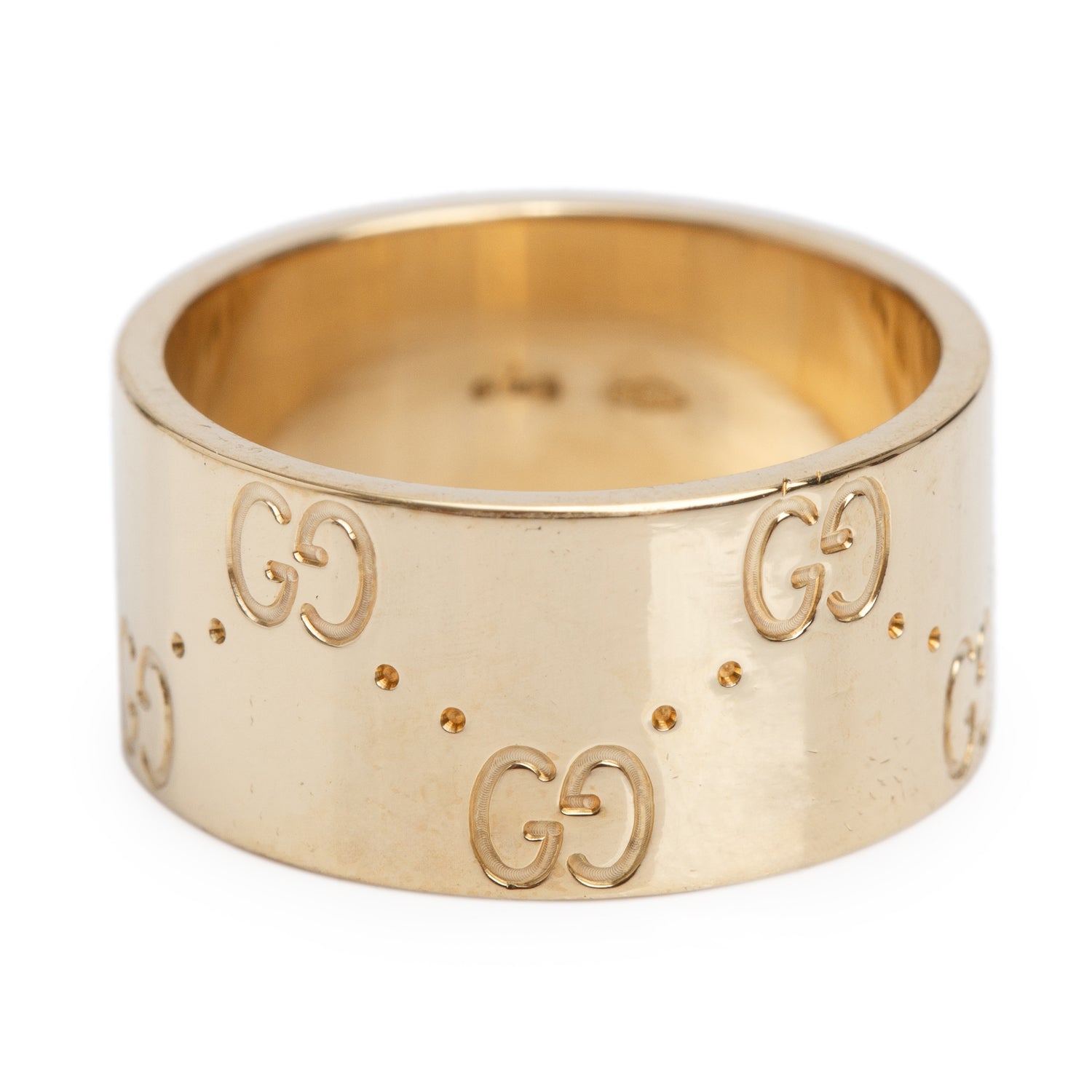 Gucci 18k Yellow Gold Icon 9 MM Wide Band Ring, Size 12 5.75 w/ Box