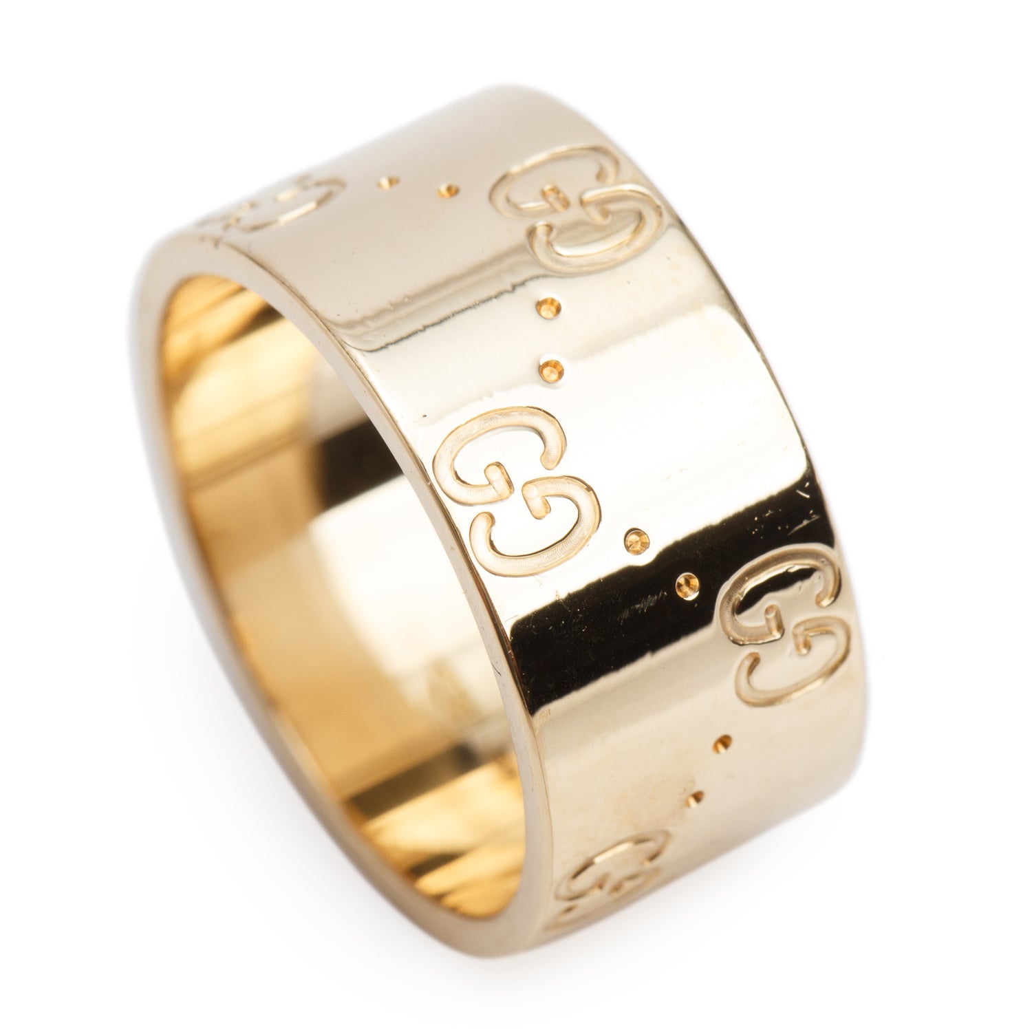 Gucci 18k Yellow Gold Icon 9 MM Wide Band Ring, Size 12 5.75 w/ Box
