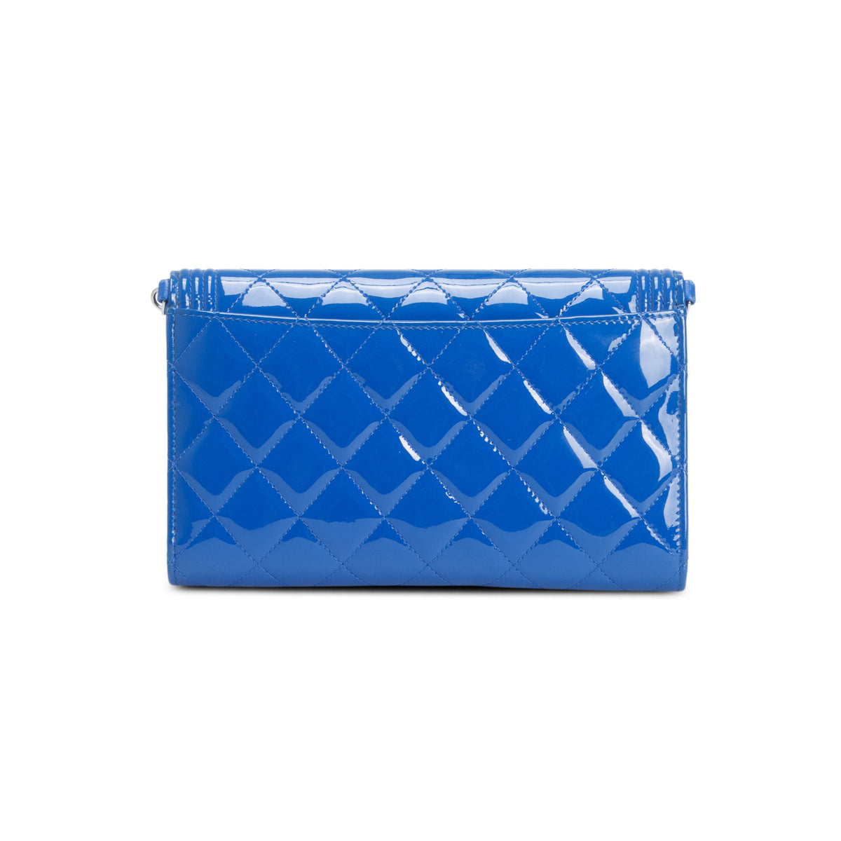 Chanel Blue Patent Leather Quilted Boy Wallet on Chain
