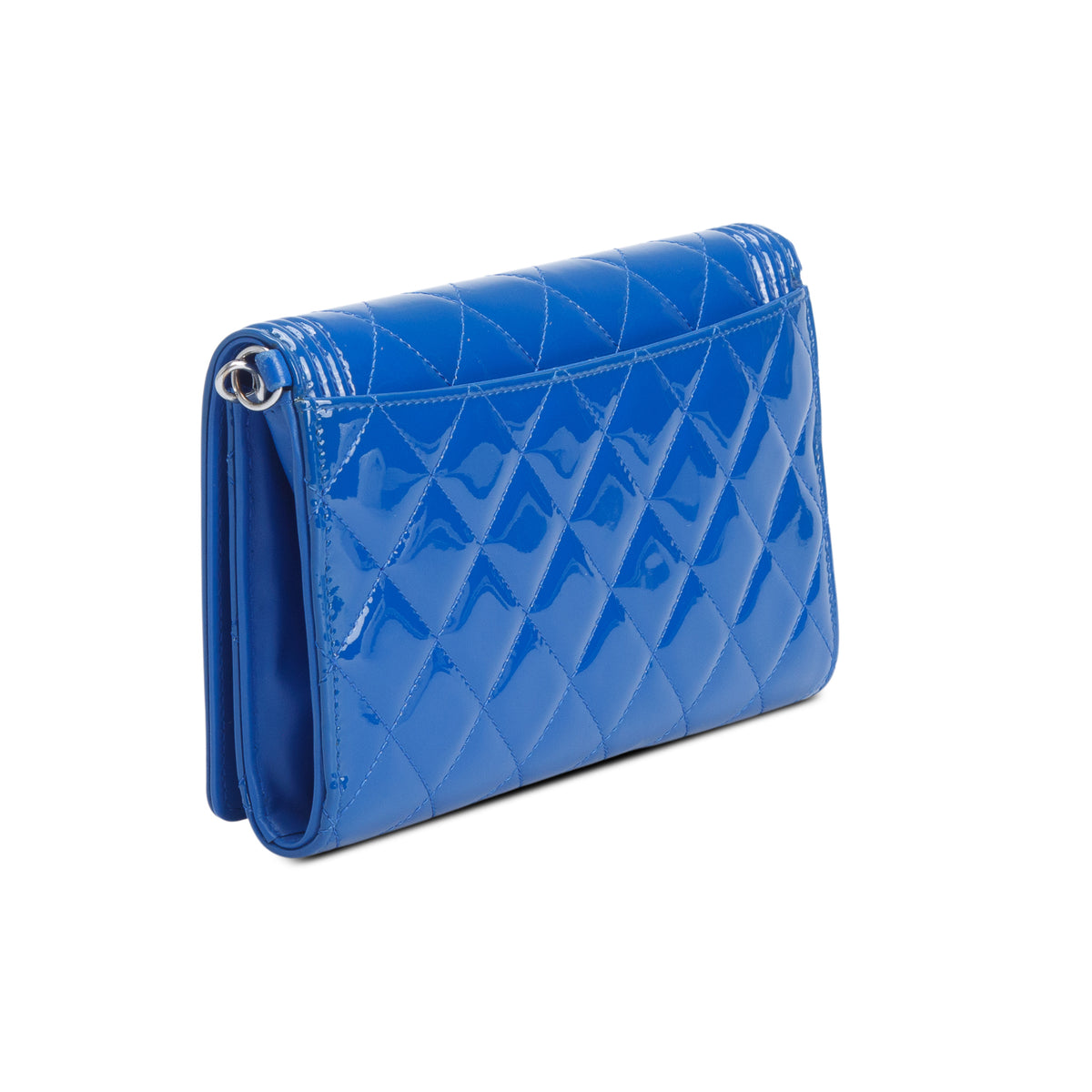 Chanel Blue Patent Leather Quilted Boy Wallet on Chain