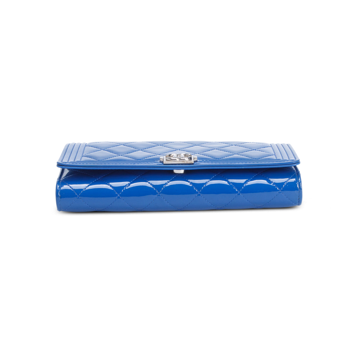 Chanel Blue Patent Leather Quilted Boy Wallet on Chain