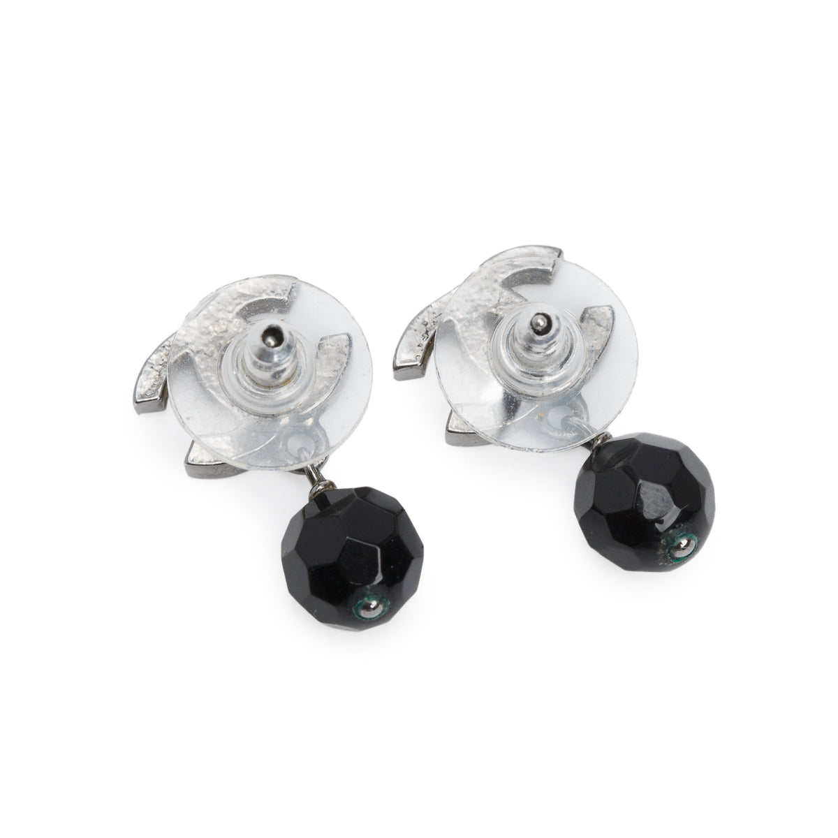 Chanel Ruthenium Plated Black Resin CC Drop Earrings w/ Box