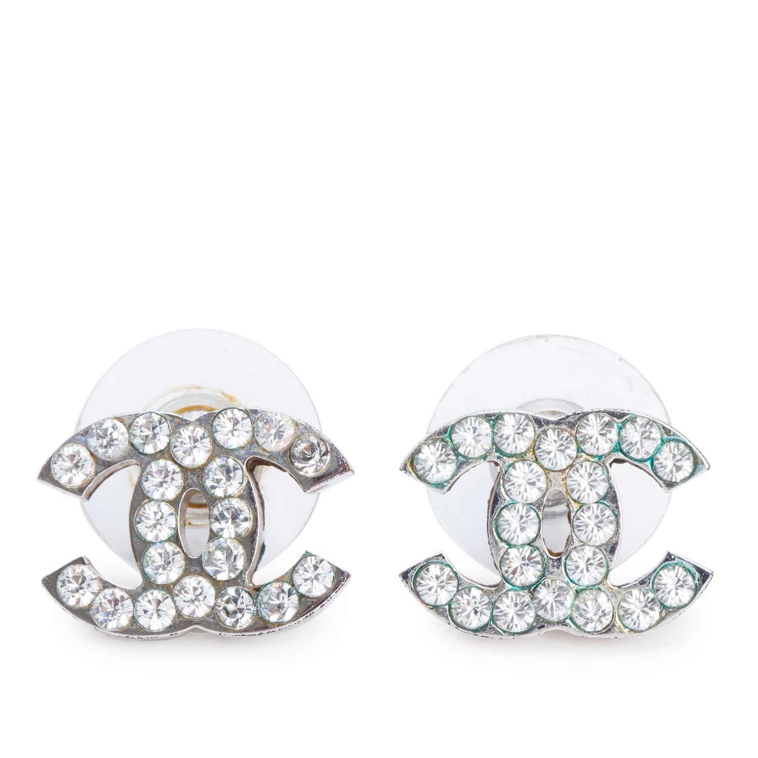 Chanel Ruthenium Plated Strass CC Stud Earrings w/ Box