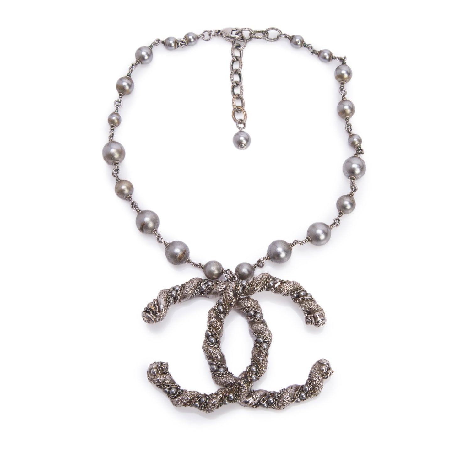 Chanel Palladium Plated & Strass Large Strass CC Pendant Necklace w/ Box