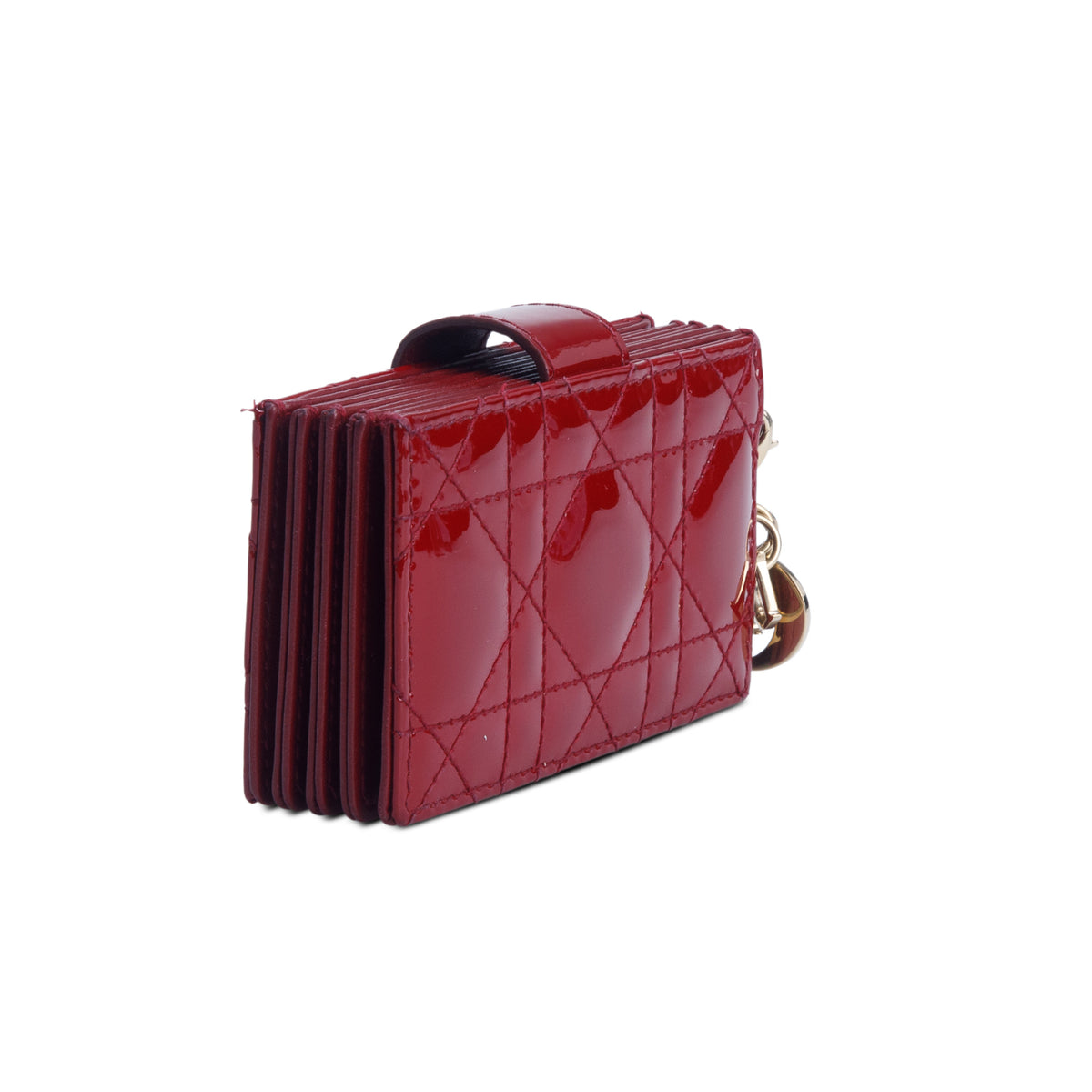Christian Dior 2021 Red Patent Leather Cannage Monochrome Lady Dior Jasmine 5-Gusset Card Holder