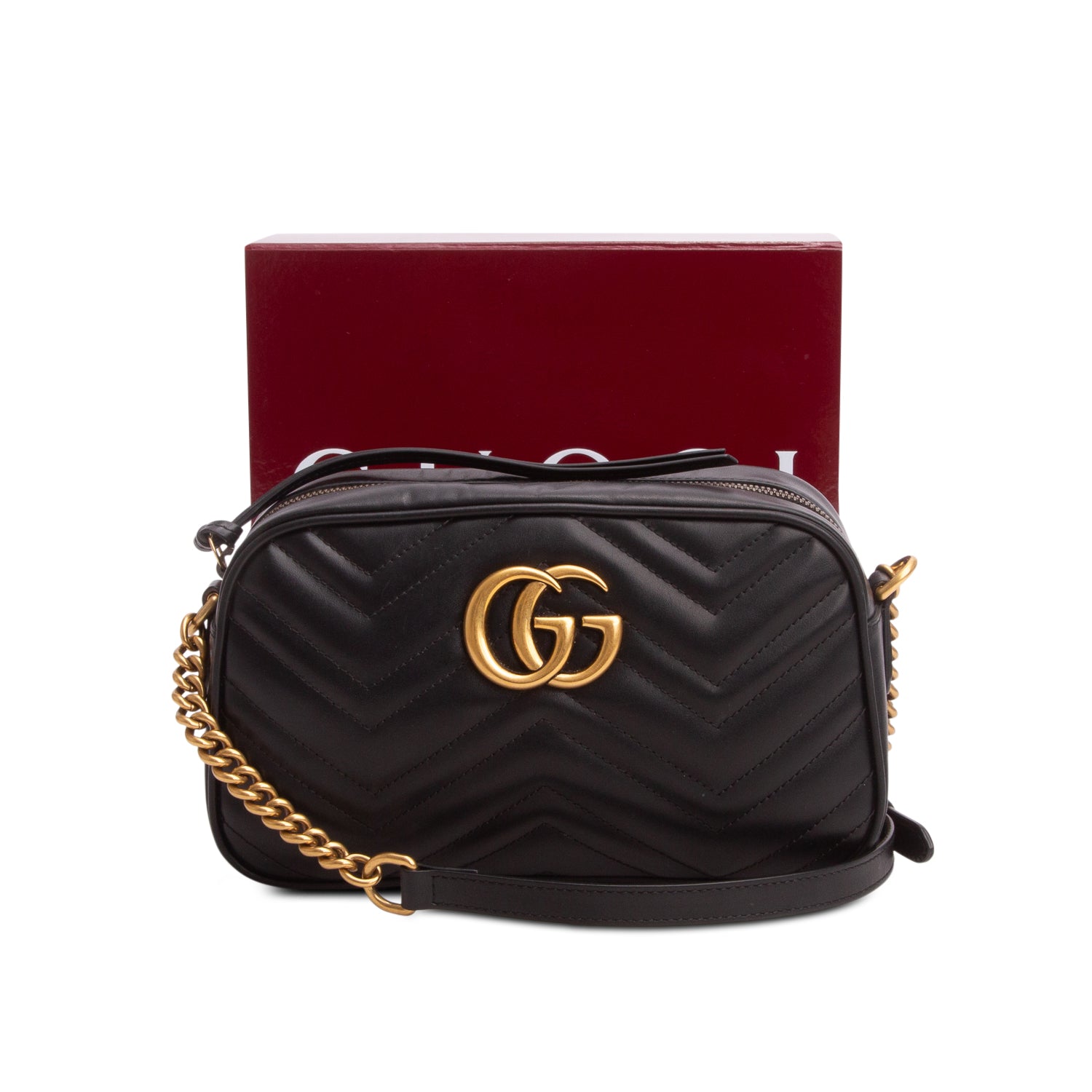 Gucci Black GG Marmont Matelasse Small Camera Bag w/ Box