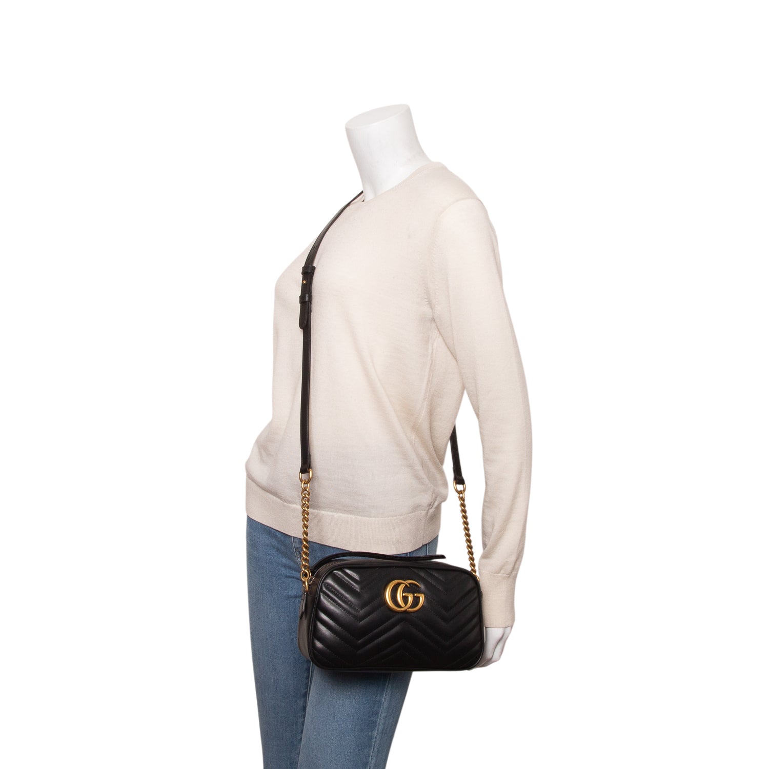 Gucci Black GG Marmont Matelasse Small Camera Bag w/ Box