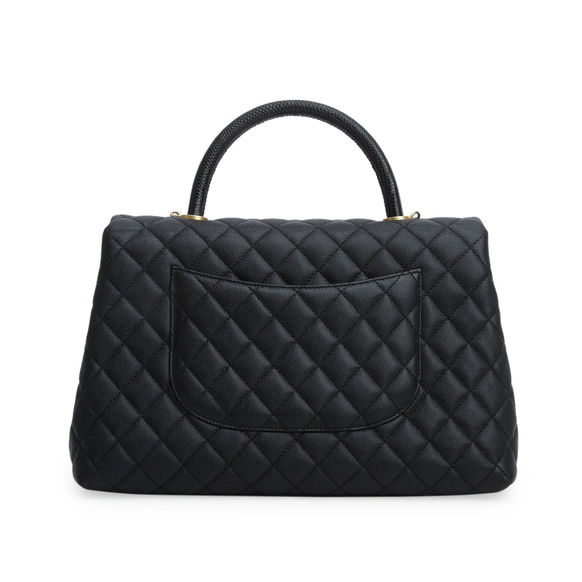 Chanel Black Caviar Lizard Quilted Medium Coco Handle Flap w/ Authenticity Card