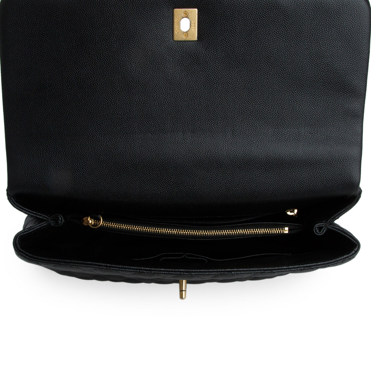 Chanel Black Caviar Lizard Quilted Medium Coco Handle Flap w/ Authenticity Card