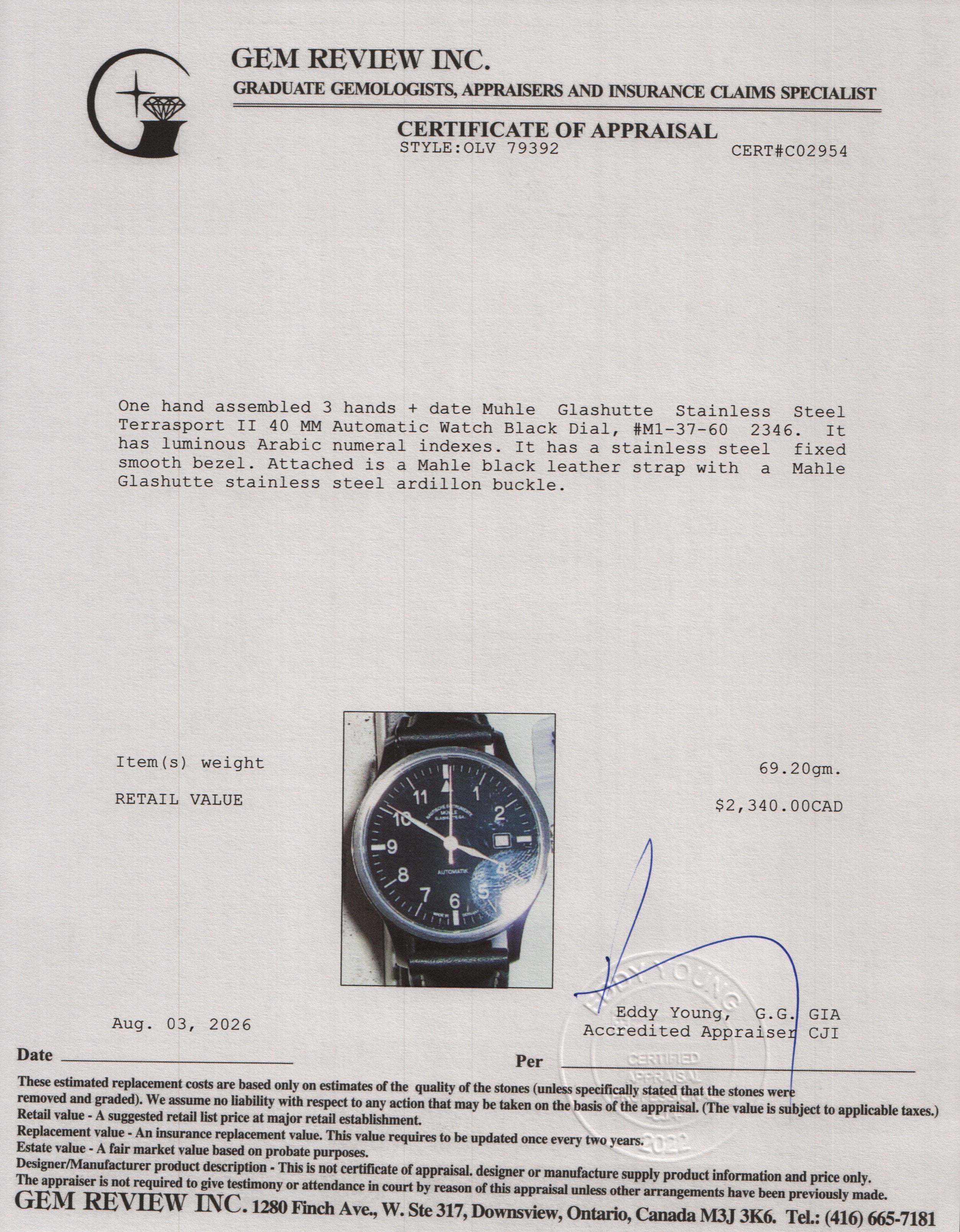 Muhle Glashutte Stainless Steel Terrasport II 40 MM Automatic Watch Black Dial w/ Box