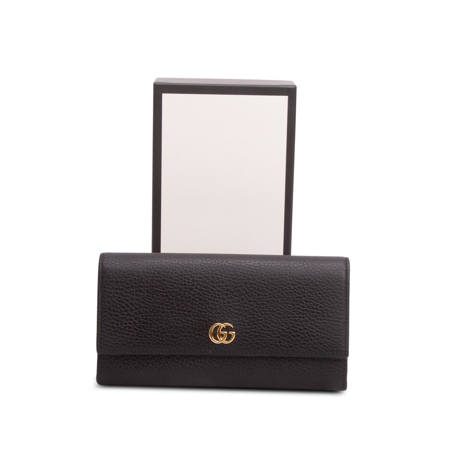 Gucci Black Calfskin Leather GG Marmont Continental Wallet w/ Box