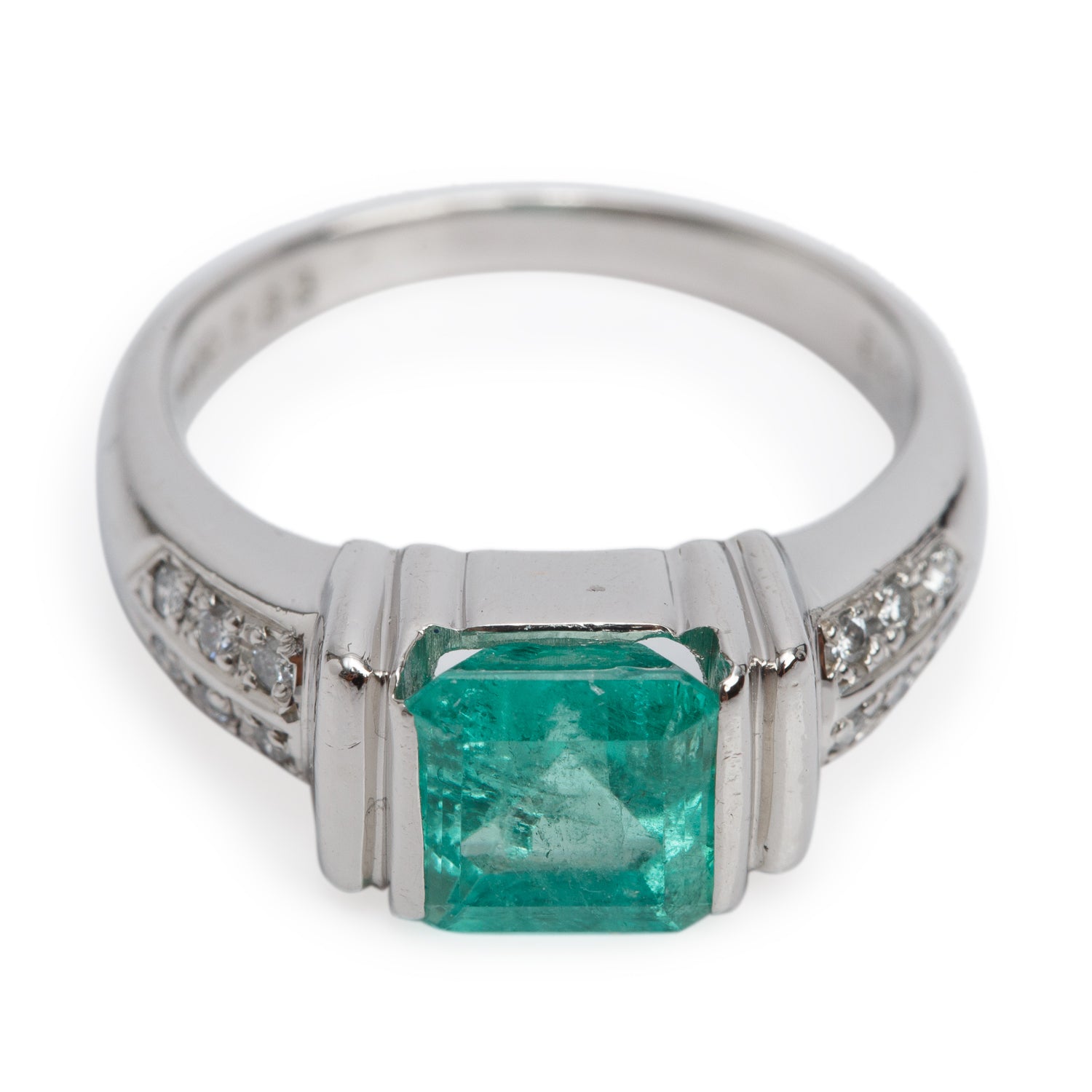 Platinum Emerald & Diamond Cocktial Ring, Size 6