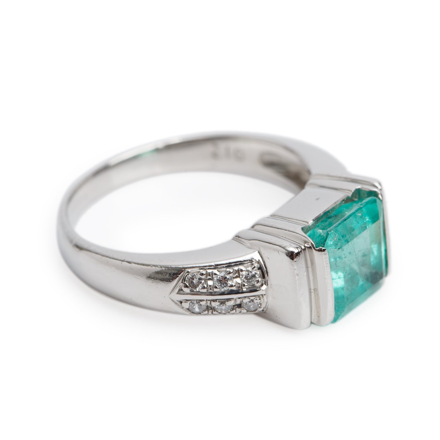 Platinum Emerald & Diamond Cocktial Ring, Size 6