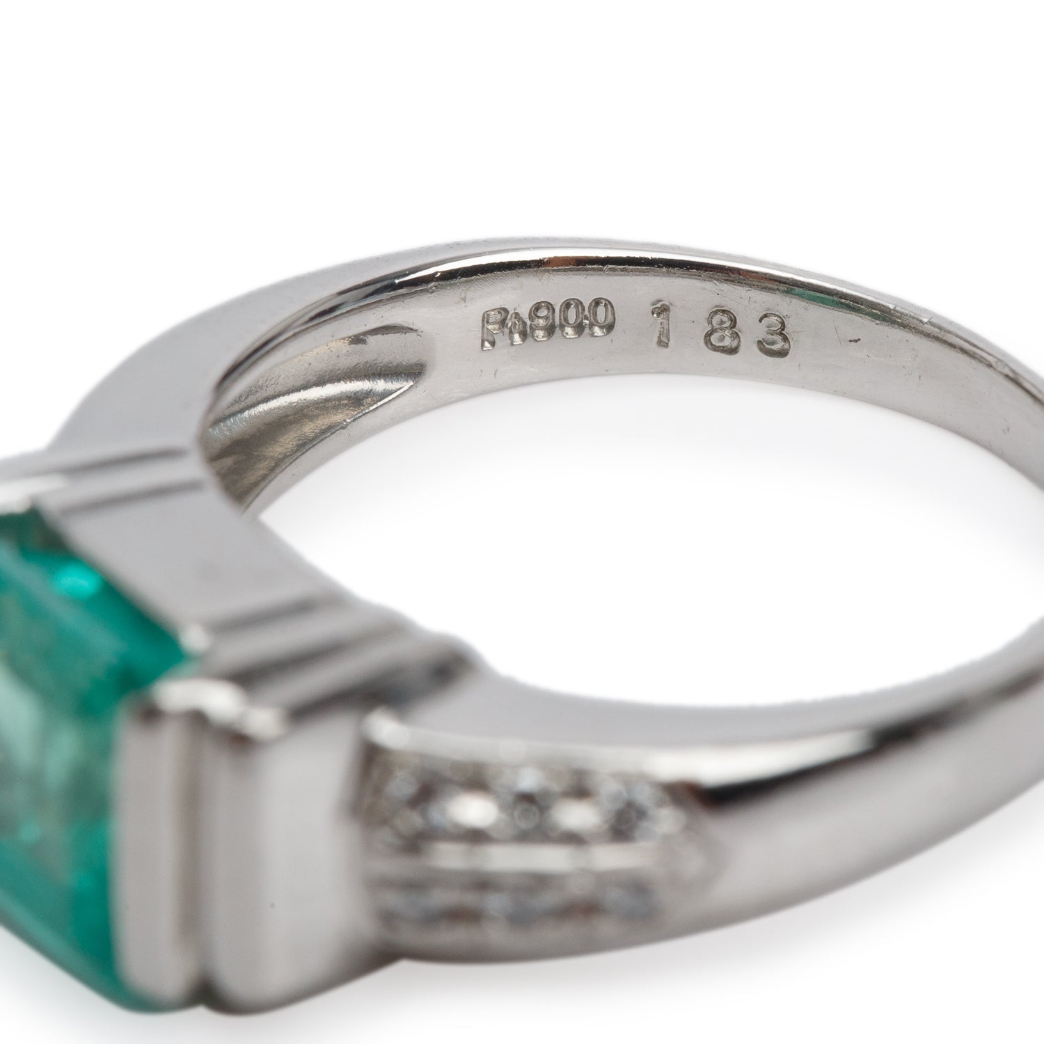 Platinum Emerald & Diamond Cocktial Ring, Size 6