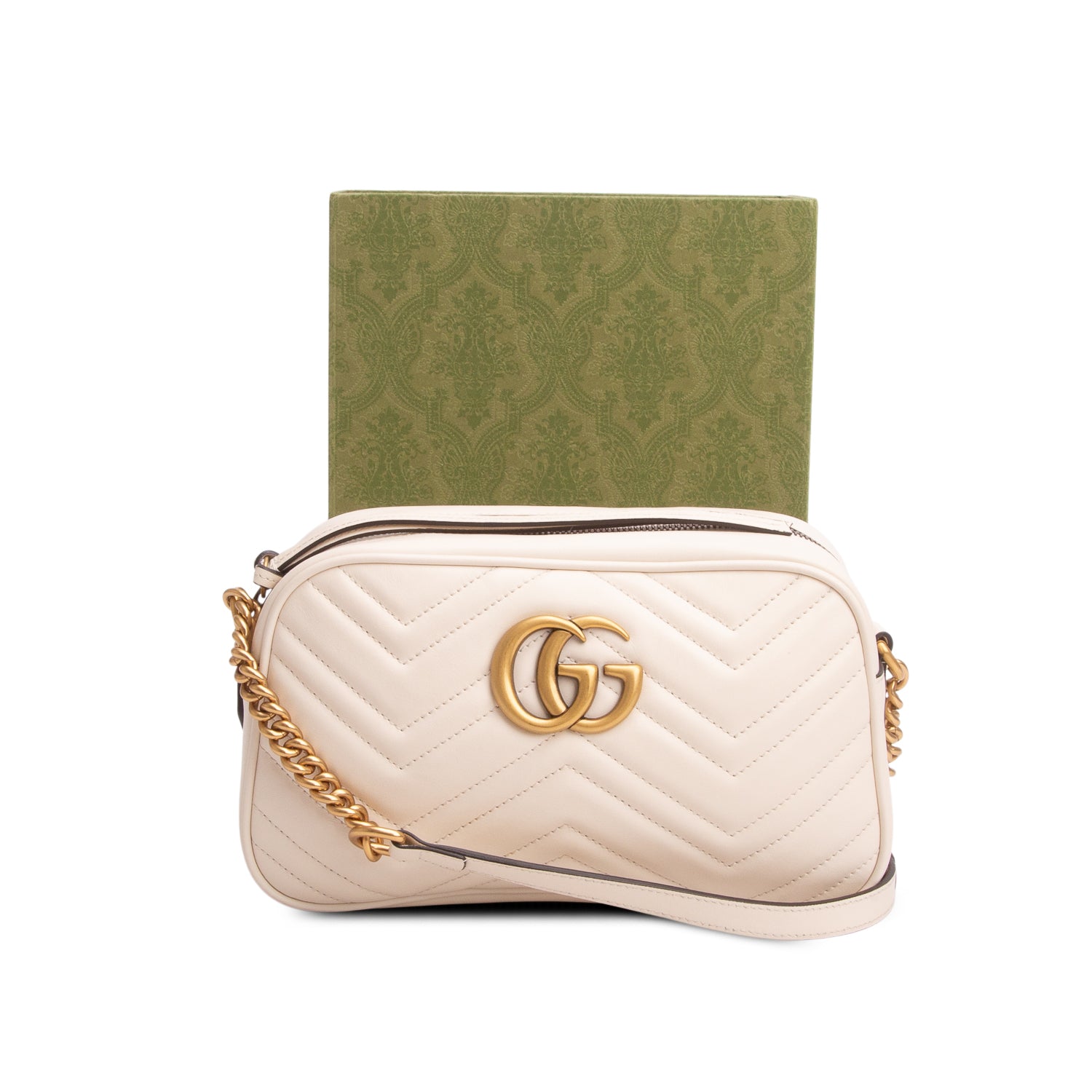 Gucci Cream GG Marmont Matelasse Small Camera Bag w/ Box
