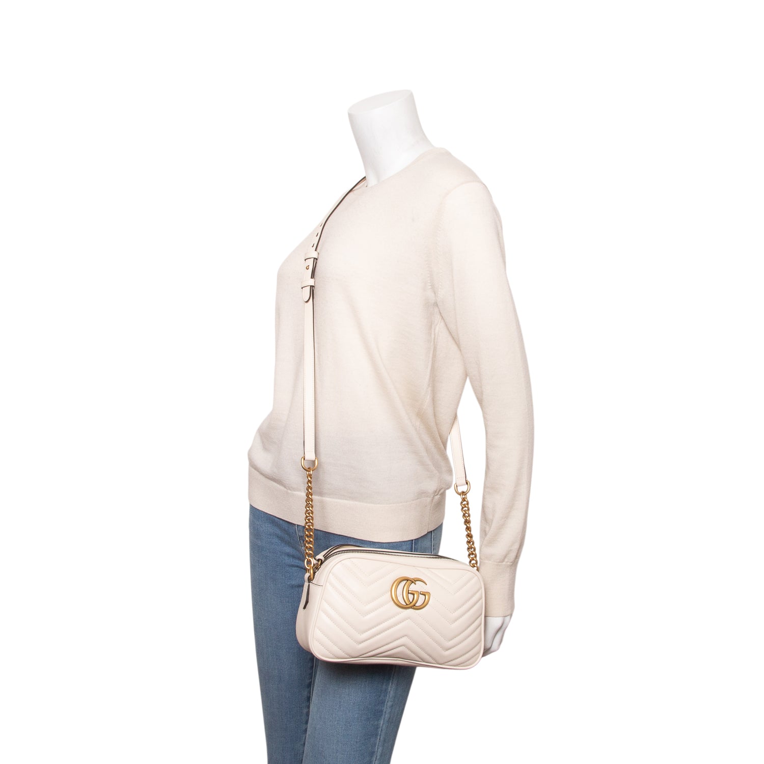 Gucci Cream GG Marmont Matelasse Small Camera Bag w/ Box