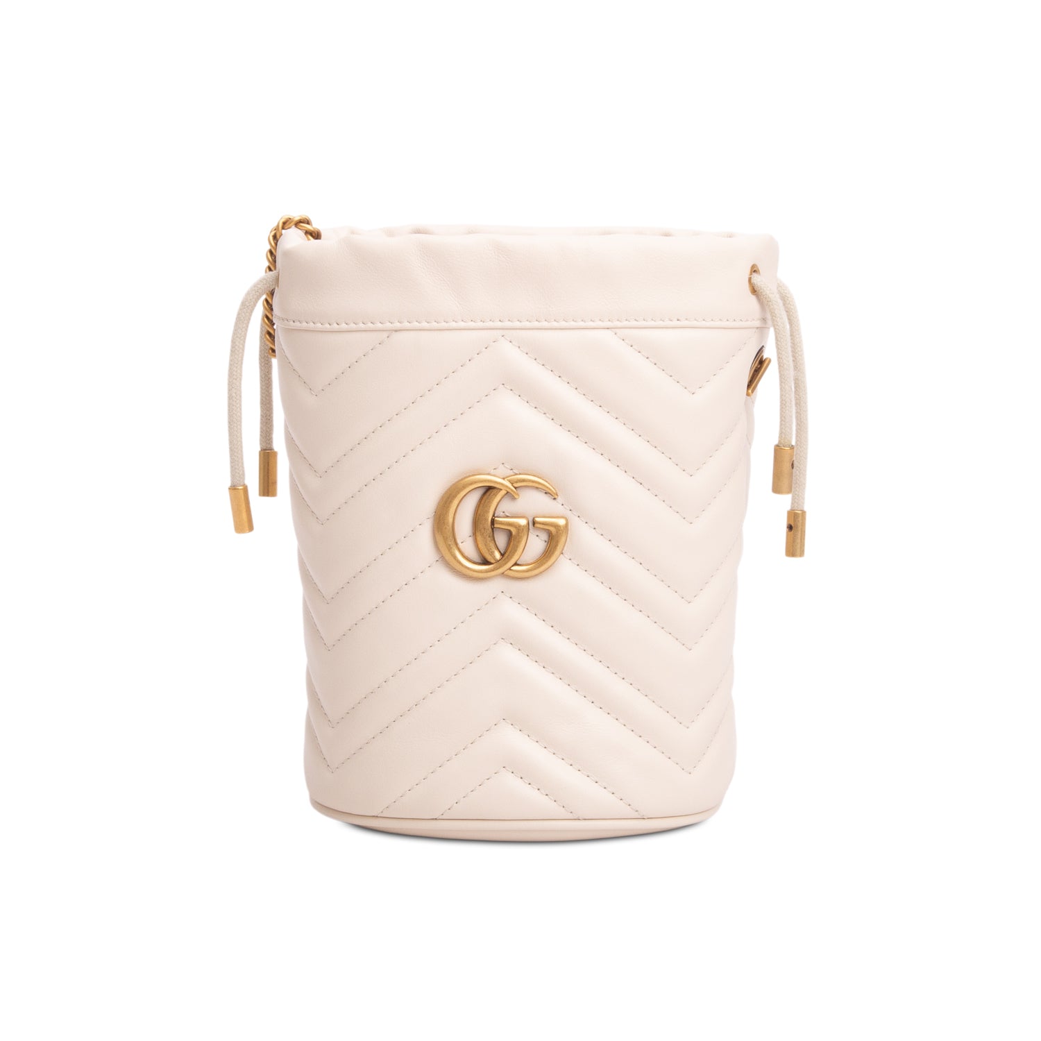 Gucci Cream Calfskin Leather GG Marmont Mini Bucket Bag w/ Box
