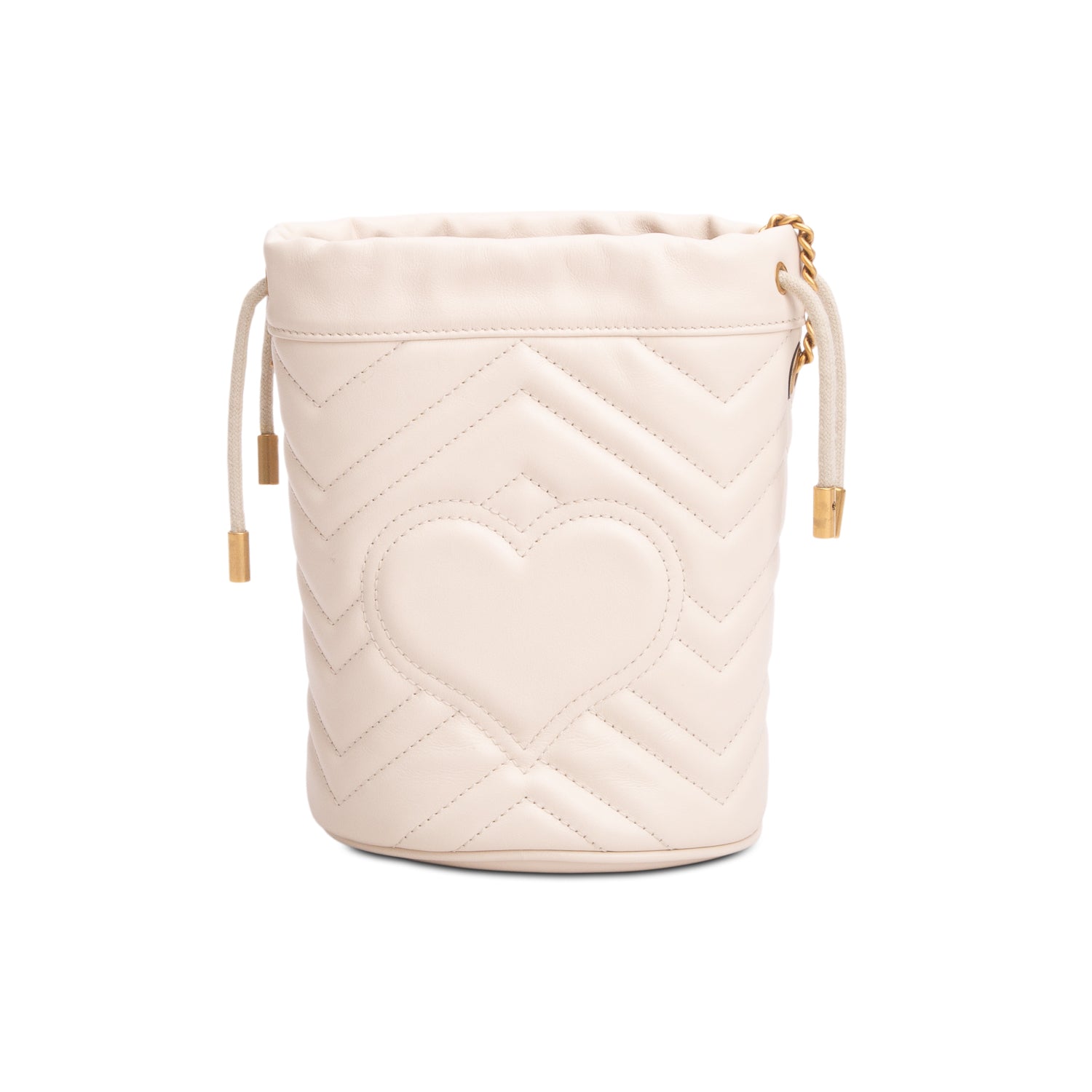 Gucci Cream Calfskin Leather GG Marmont Mini Bucket Bag w/ Box
