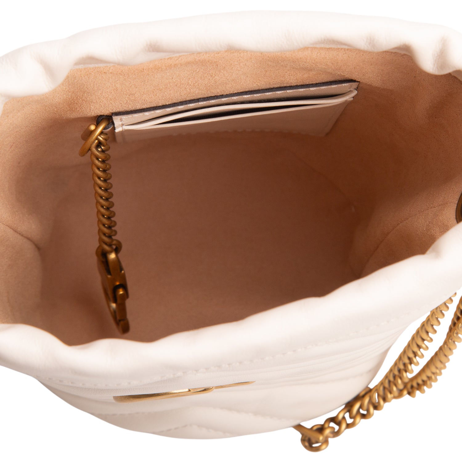 Gucci Cream Calfskin Leather GG Marmont Mini Bucket Bag w/ Box