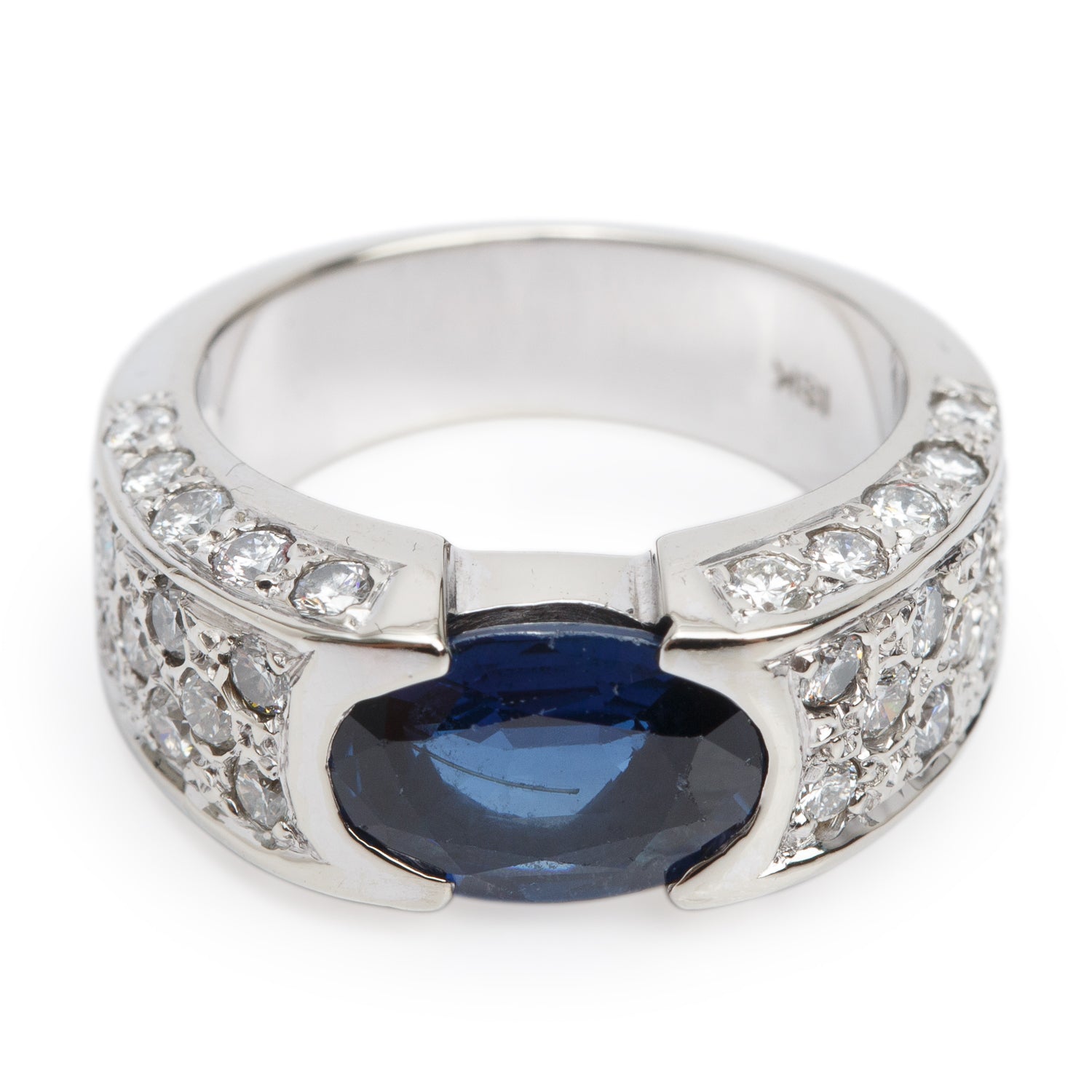 18k White Gold Blue Sapphire & Diamond Cocktail Ring, Size 5.5