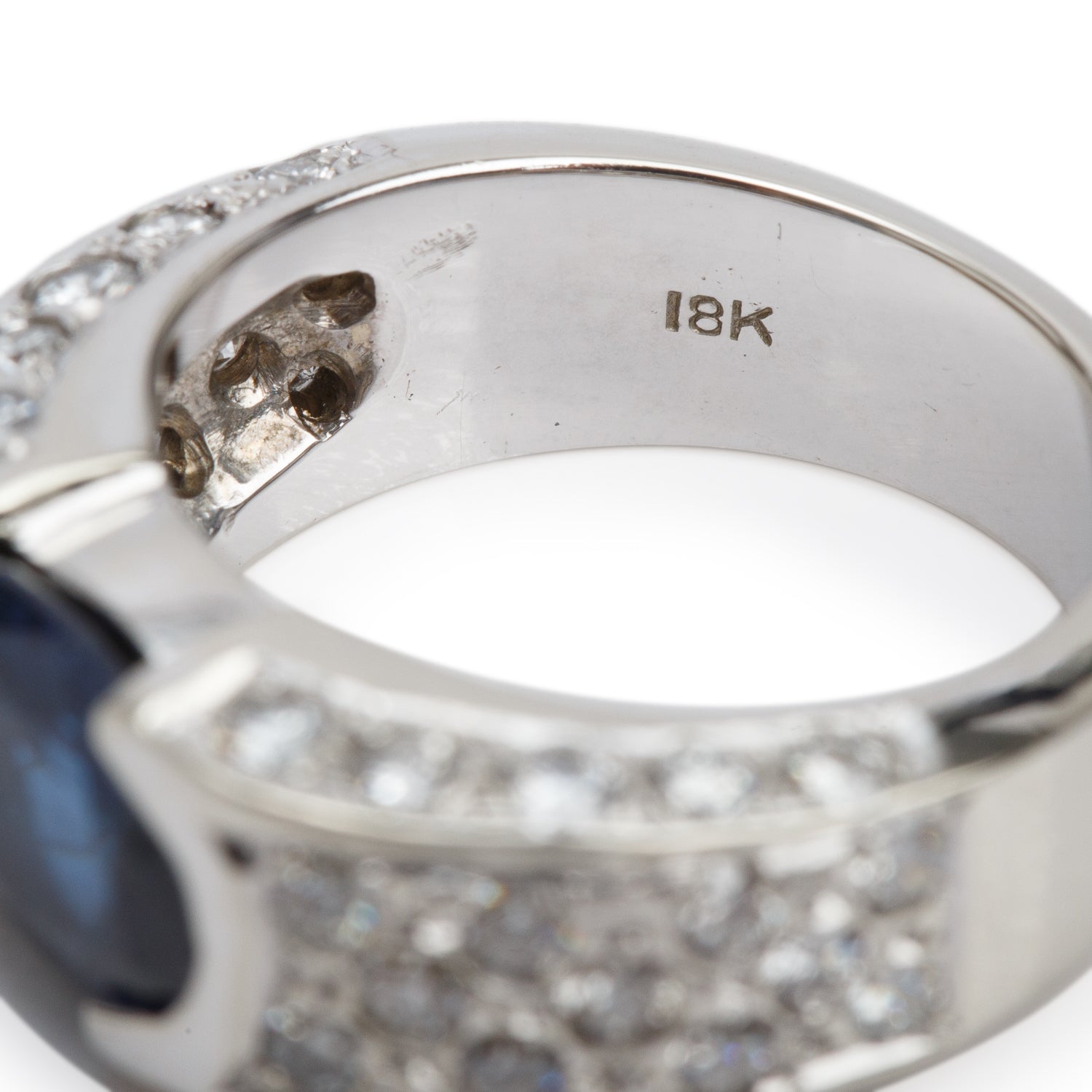 18k White Gold Blue Sapphire & Diamond Cocktail Ring, Size 5.5