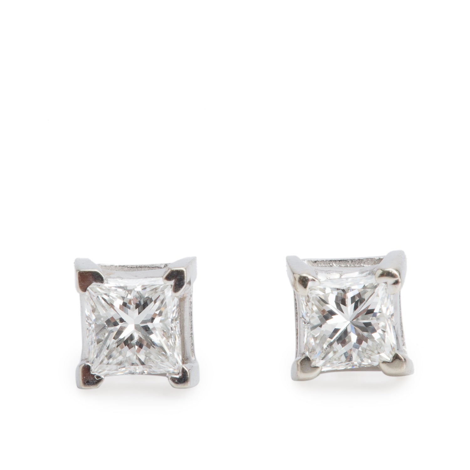 14k White Gold 0.48 tcw. Princess Cut Diamond Stud Earrings