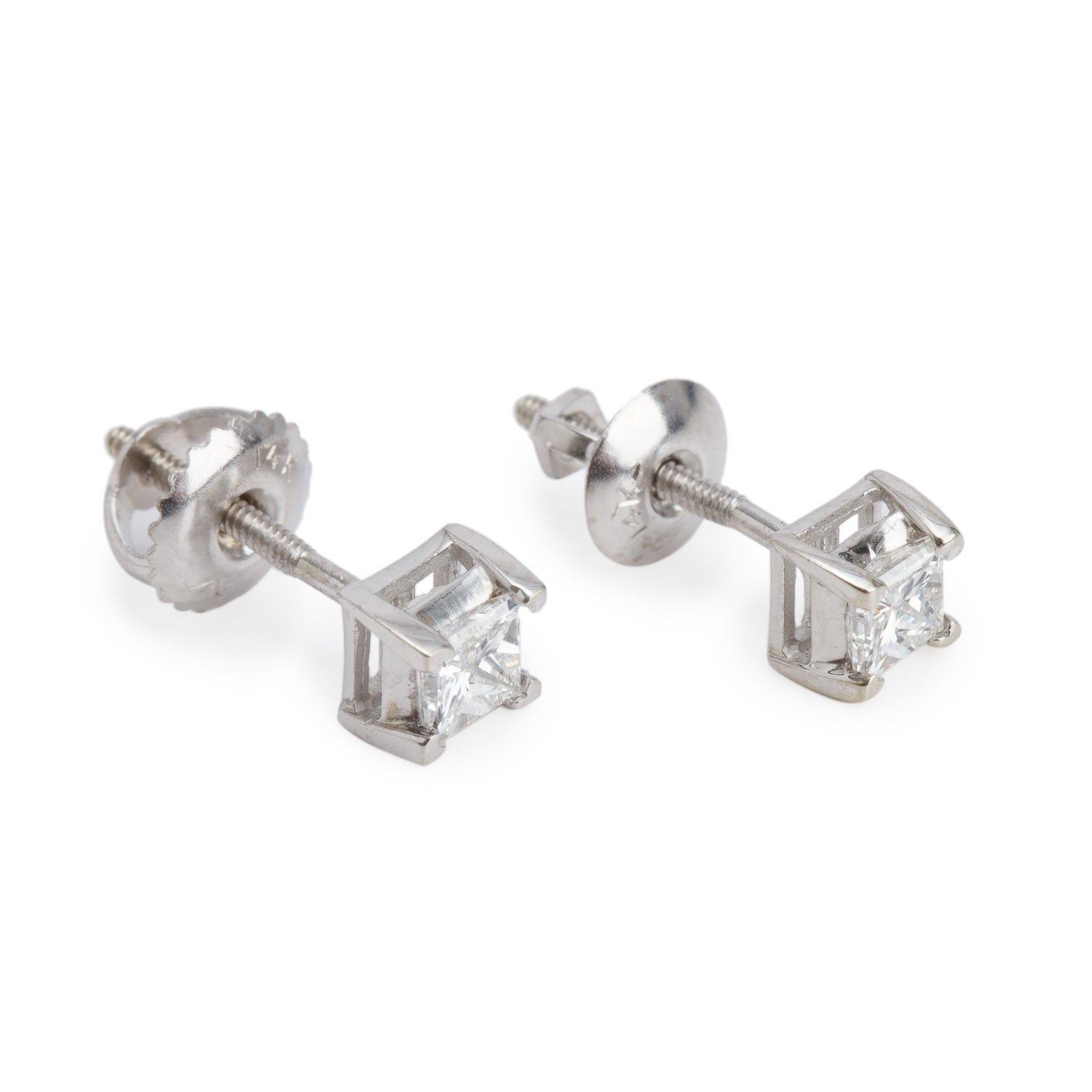 14k White Gold 0.48 tcw. Princess Cut Diamond Stud Earrings