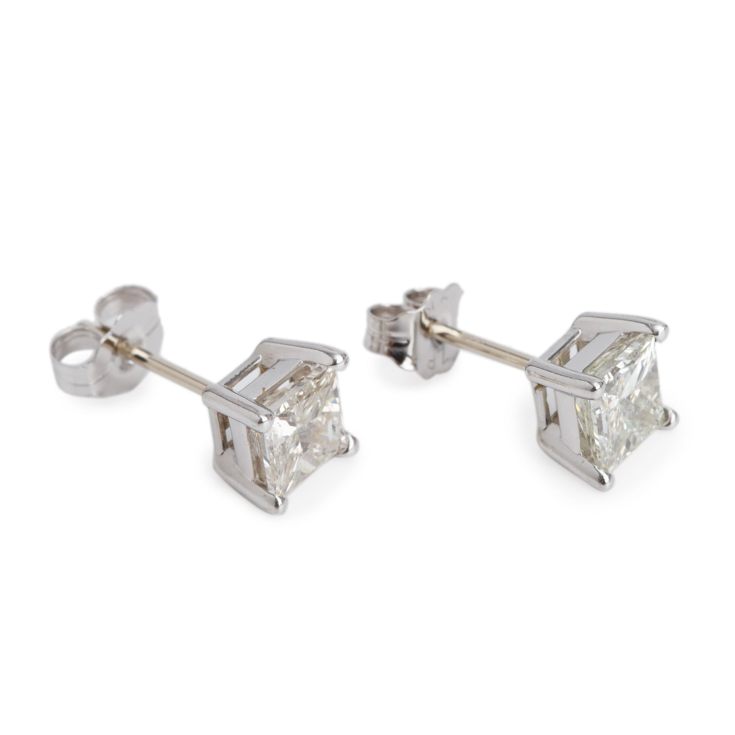 14k White Gold 1.30 tcw. Princess Cut Diamond Stud Earrings