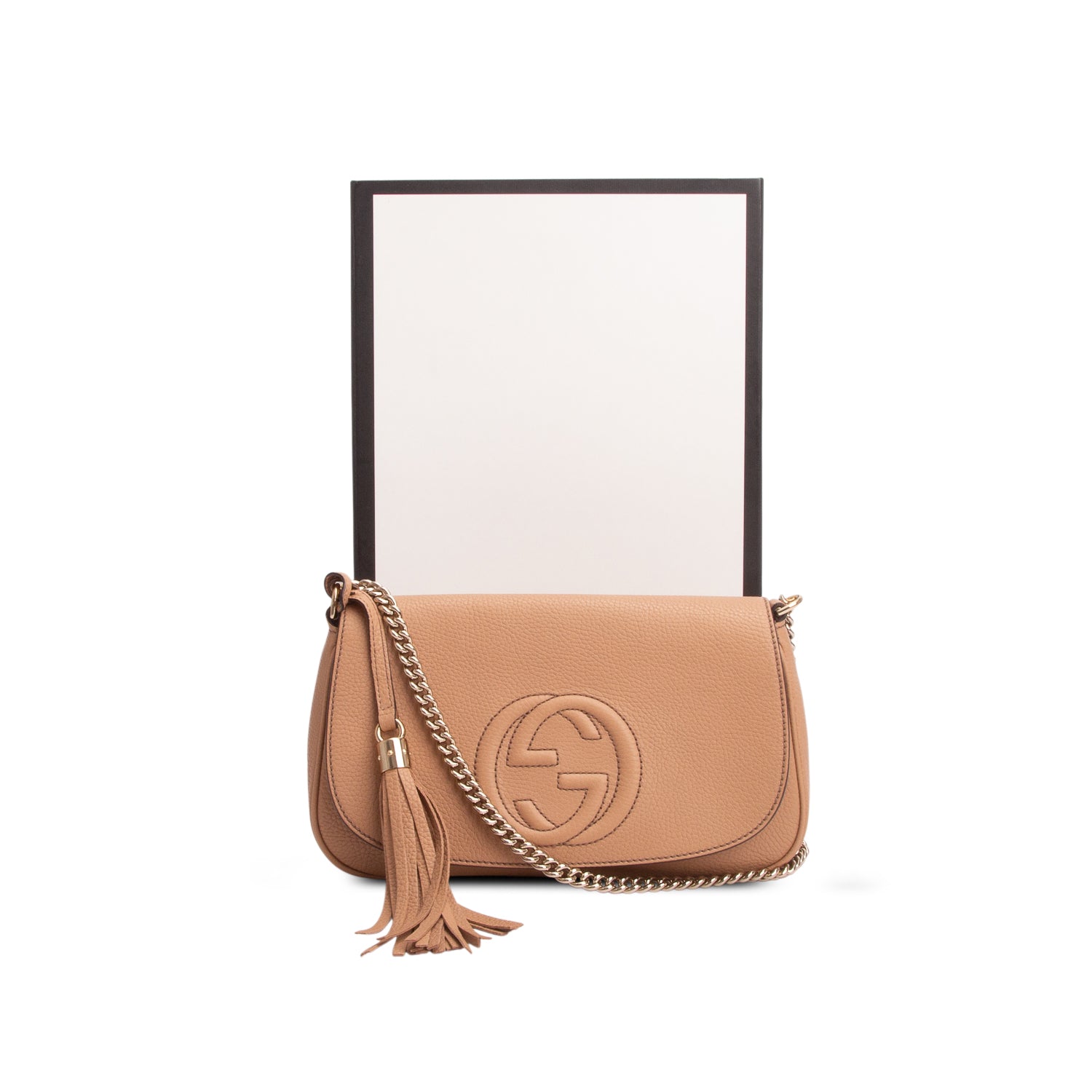 Gucci Brown Leather Medium Soho Flap Crossbody Bag w/ Box