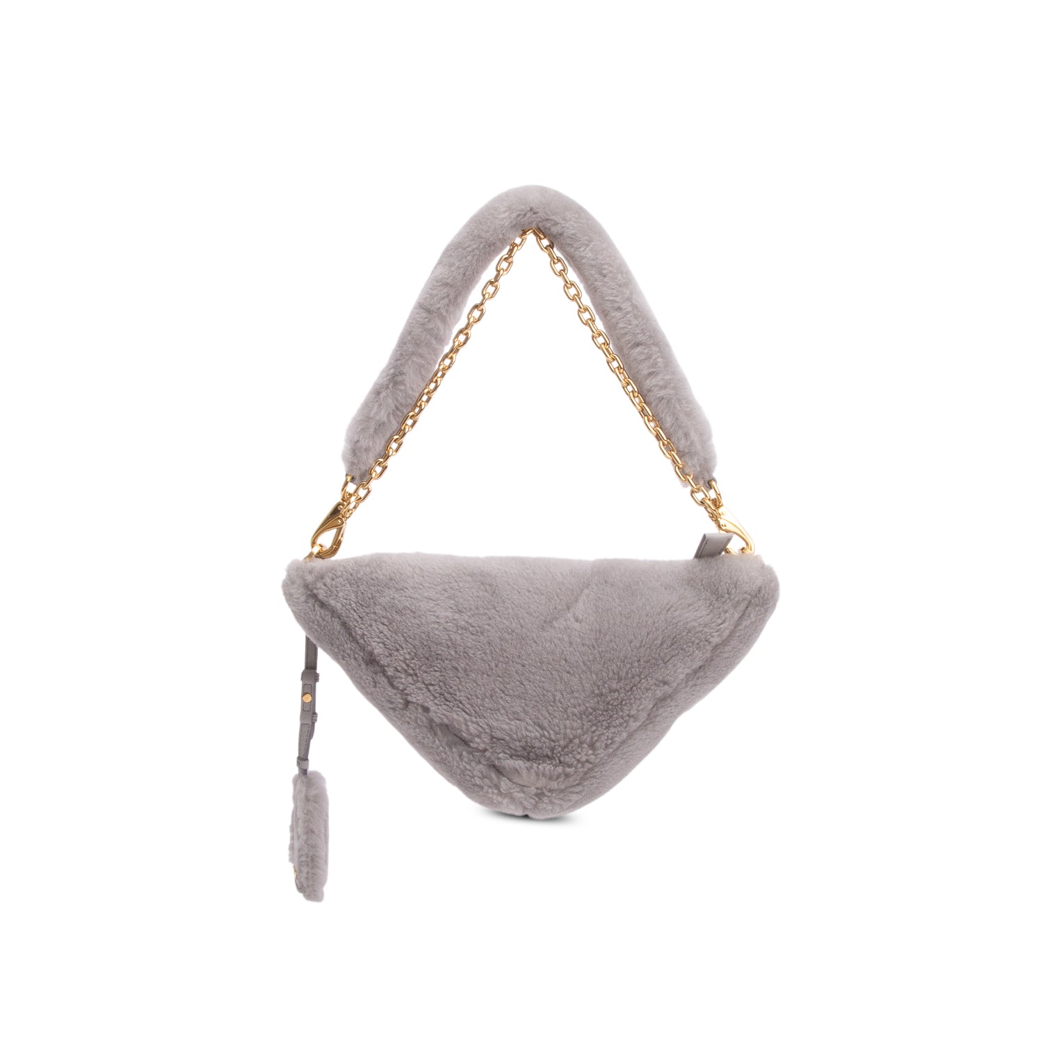Prada Grey Shearling Symbole Mini Triangle Bag w/ Box & Straps