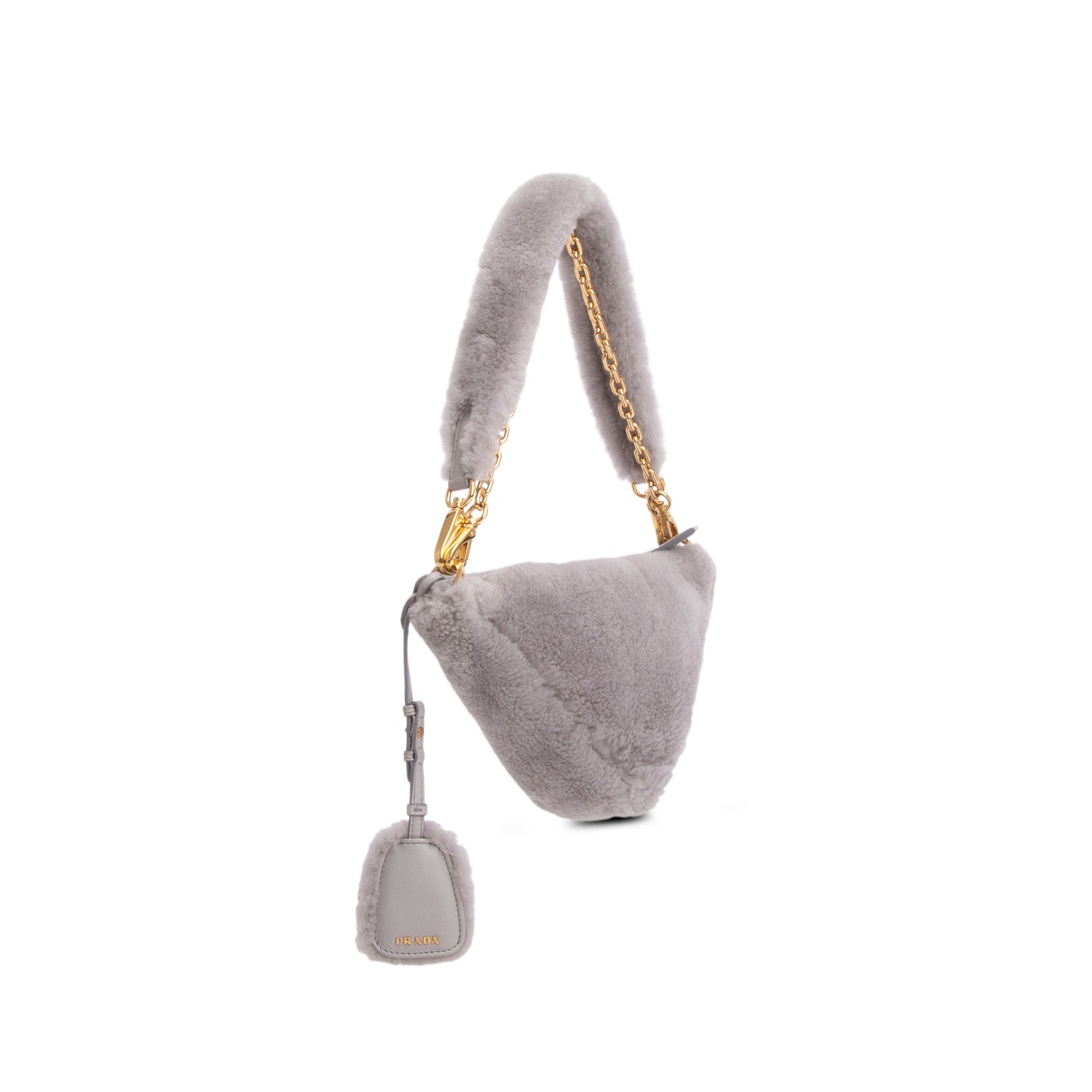 Prada Grey Shearling Symbole Mini Triangle Bag w/ Box & Straps