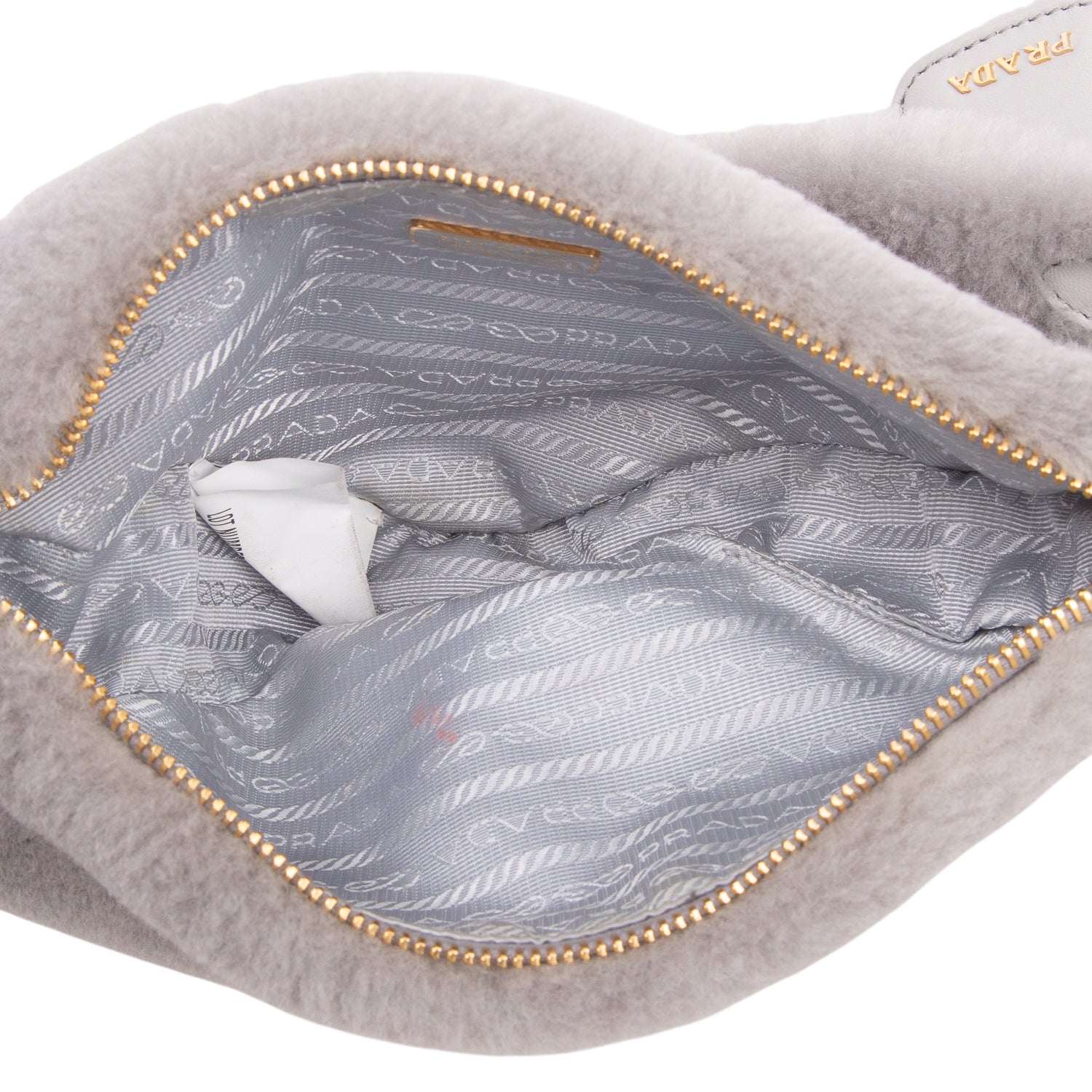 Prada Grey Shearling Symbole Mini Triangle Bag w/ Box & Straps