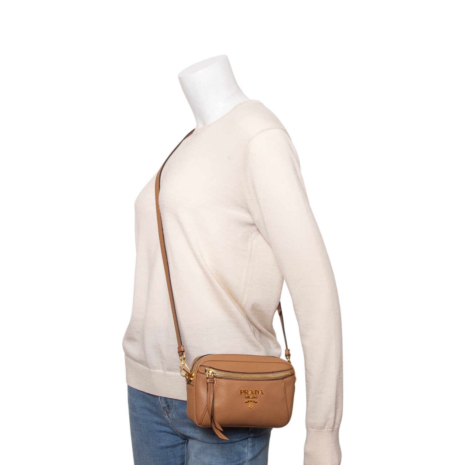 Prada Brown Vitello Daino Convertible Belt Bag w/ Straps
