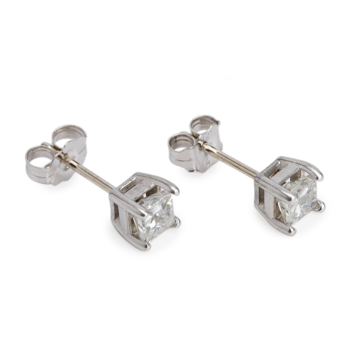 14k White Gold 0.51 tcw. Princess Cut Diamond Stud Earrings