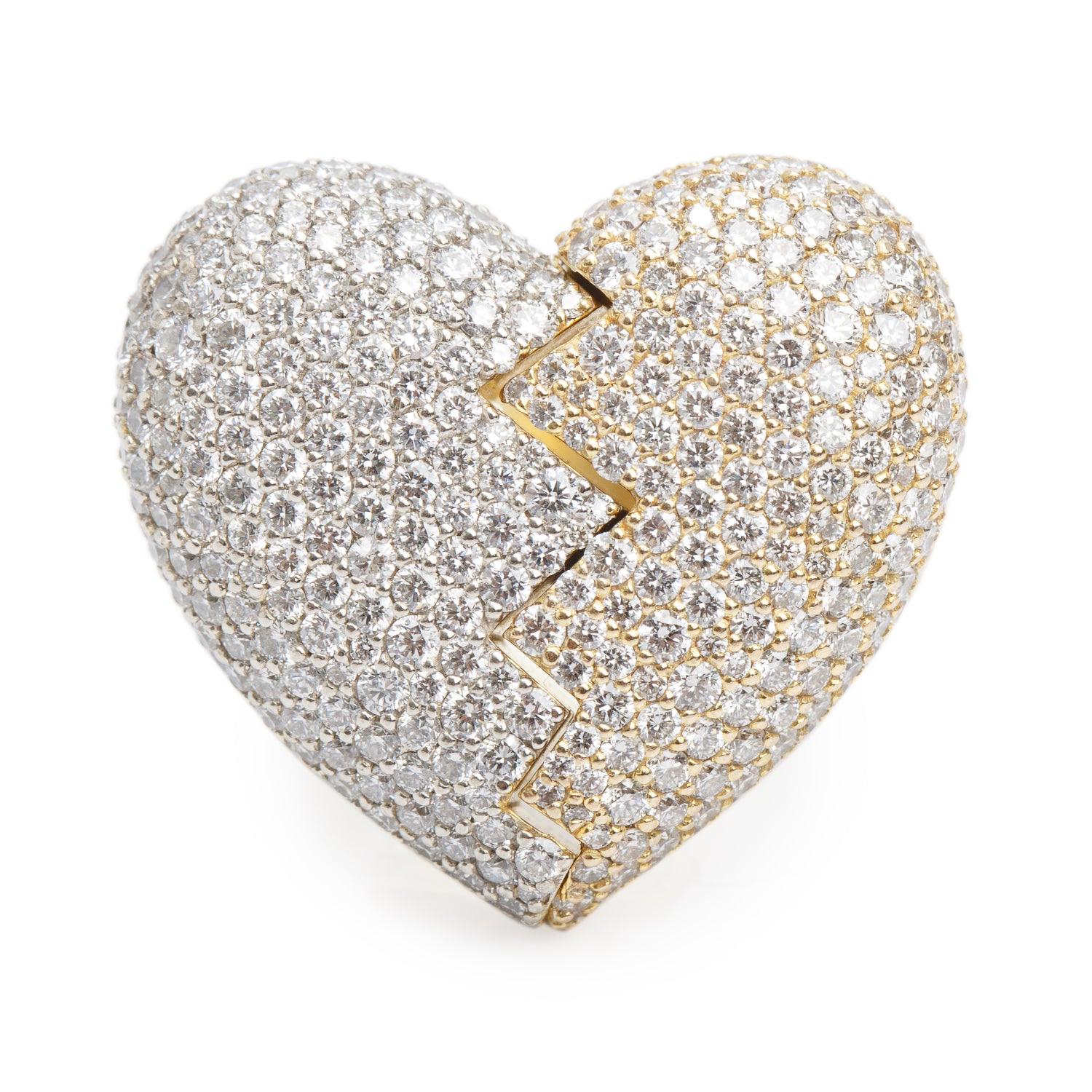 10k Yellow & White Gold 13.67 tcw. Pave Diamond Heart Shaped Ring, Size 9