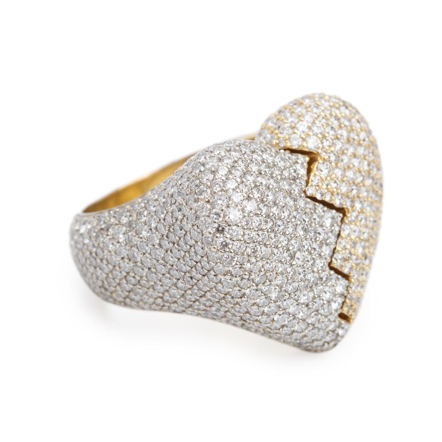 10k Yellow & White Gold 13.67 tcw. Pave Diamond Heart Shaped Ring, Size 9