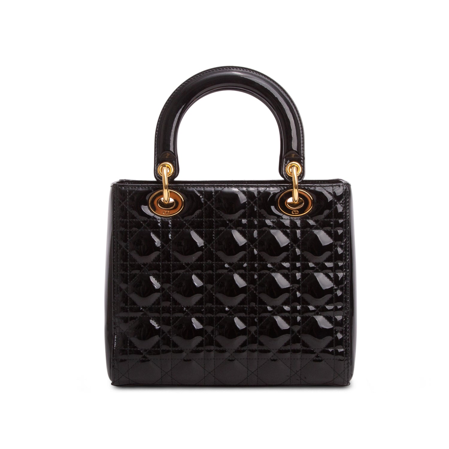 Christian Dior Black Cannage Patent Leather Medium Lady Dior Bag w/ Authenticity Card