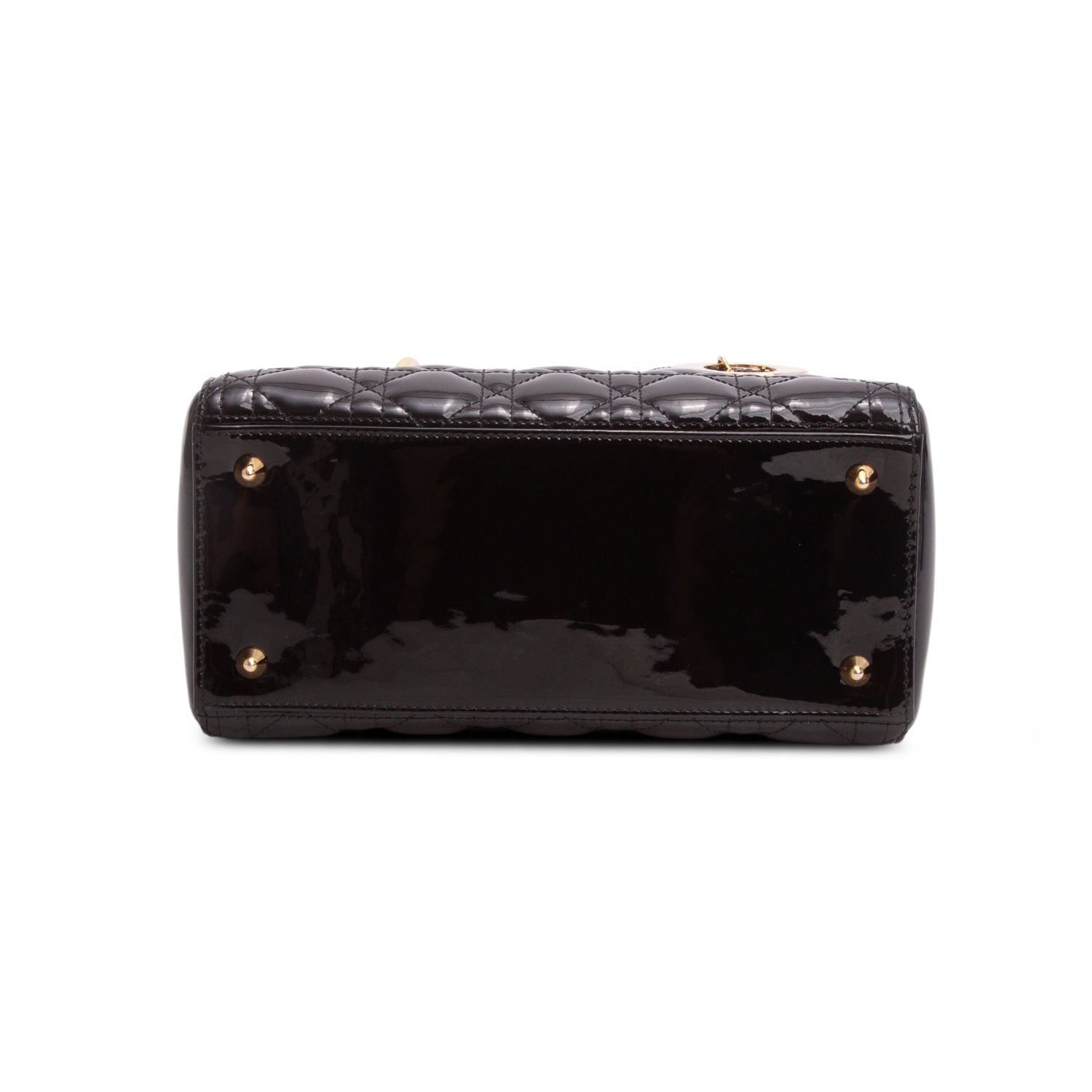 Christian Dior Black Cannage Patent Leather Medium Lady Dior Bag w/ Authenticity Card