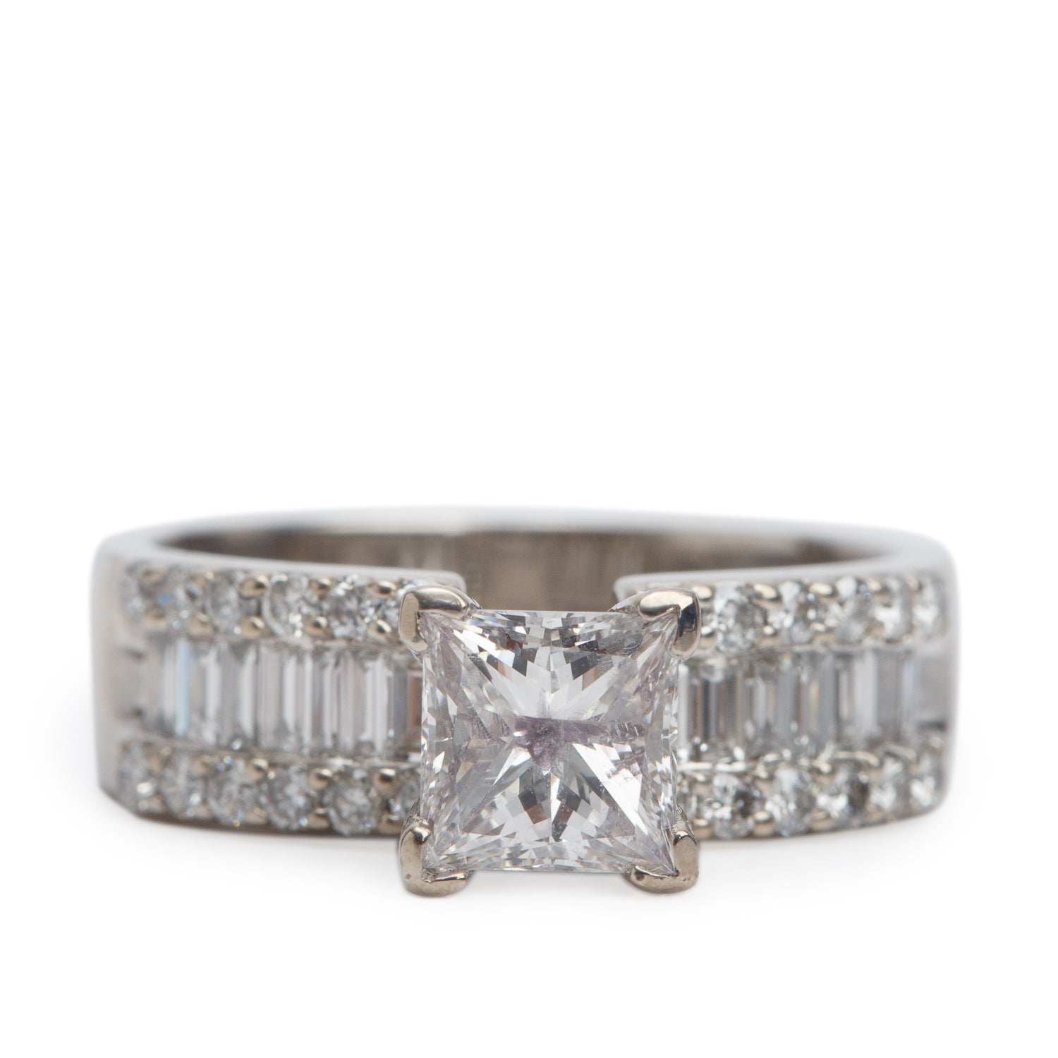 18k White Gold 1.25 ct. Princess Cut Diamond Engagement Ring, Size 8.75
