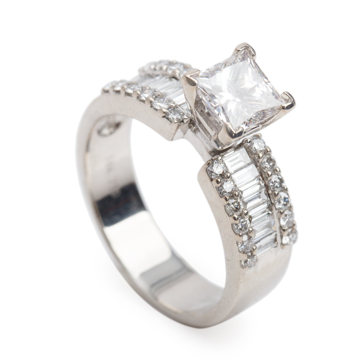 18k White Gold 1.25 ct. Princess Cut Diamond Engagement Ring, Size 8.75