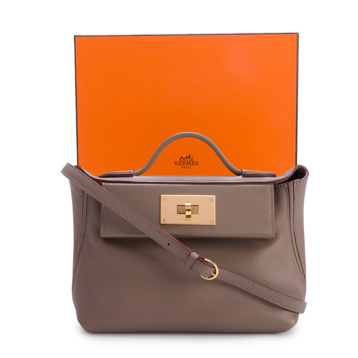 Hermes 2023 Etoupe Evercolor Swift 24/24 21 w/ Box & Strap