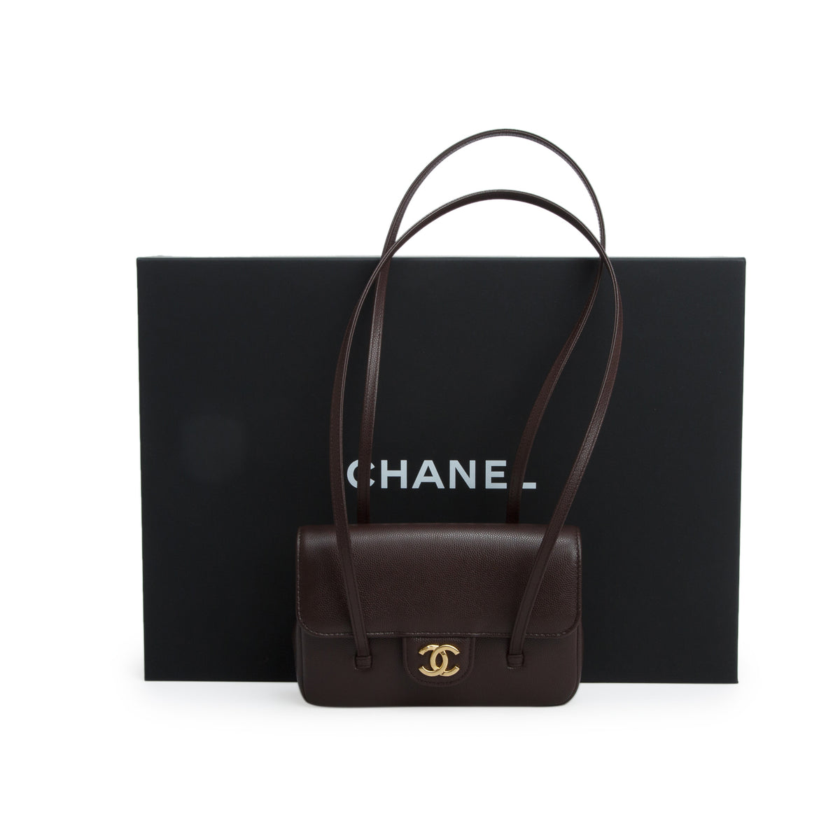 Chanel Brown Shiny Caviar Mini Preppy Coco Shoulder Bag w/ Box
