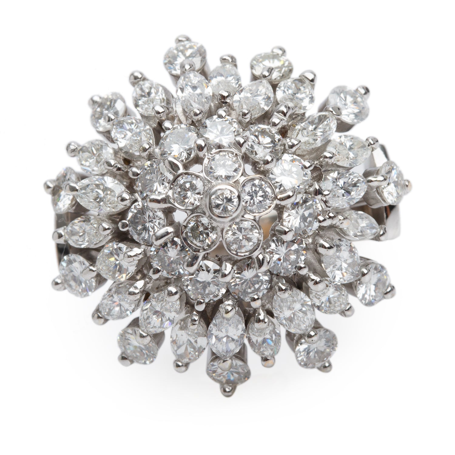 12k White Gold 6.07 tcw. Cluster Diamond Ring, Size 10
