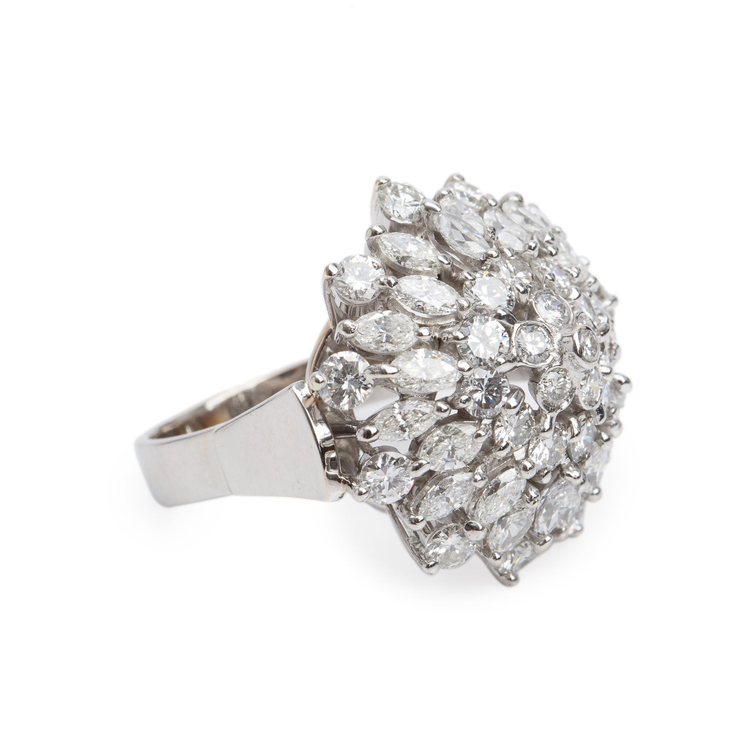 12k White Gold 6.07 tcw. Cluster Diamond Ring, Size 10