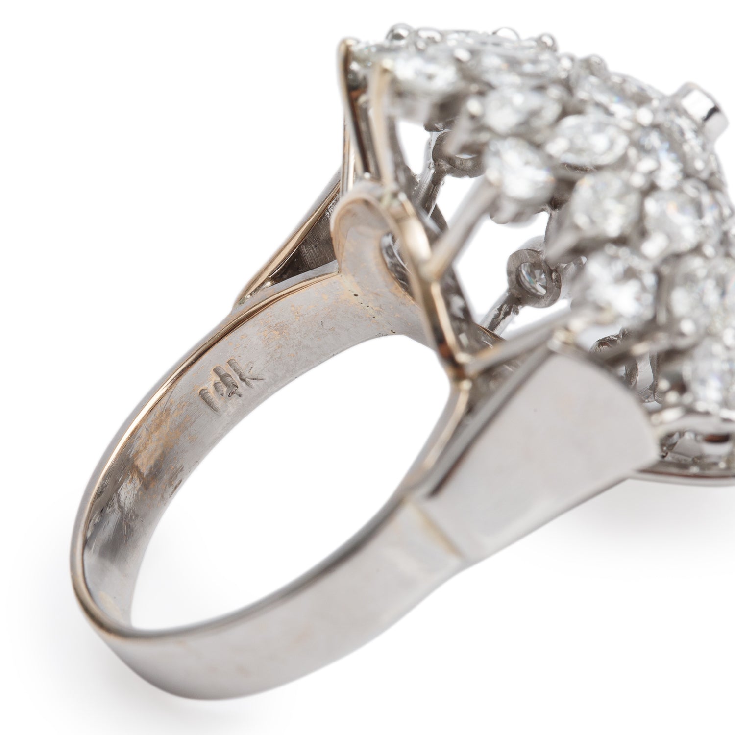 12k White Gold 6.07 tcw. Cluster Diamond Ring, Size 10