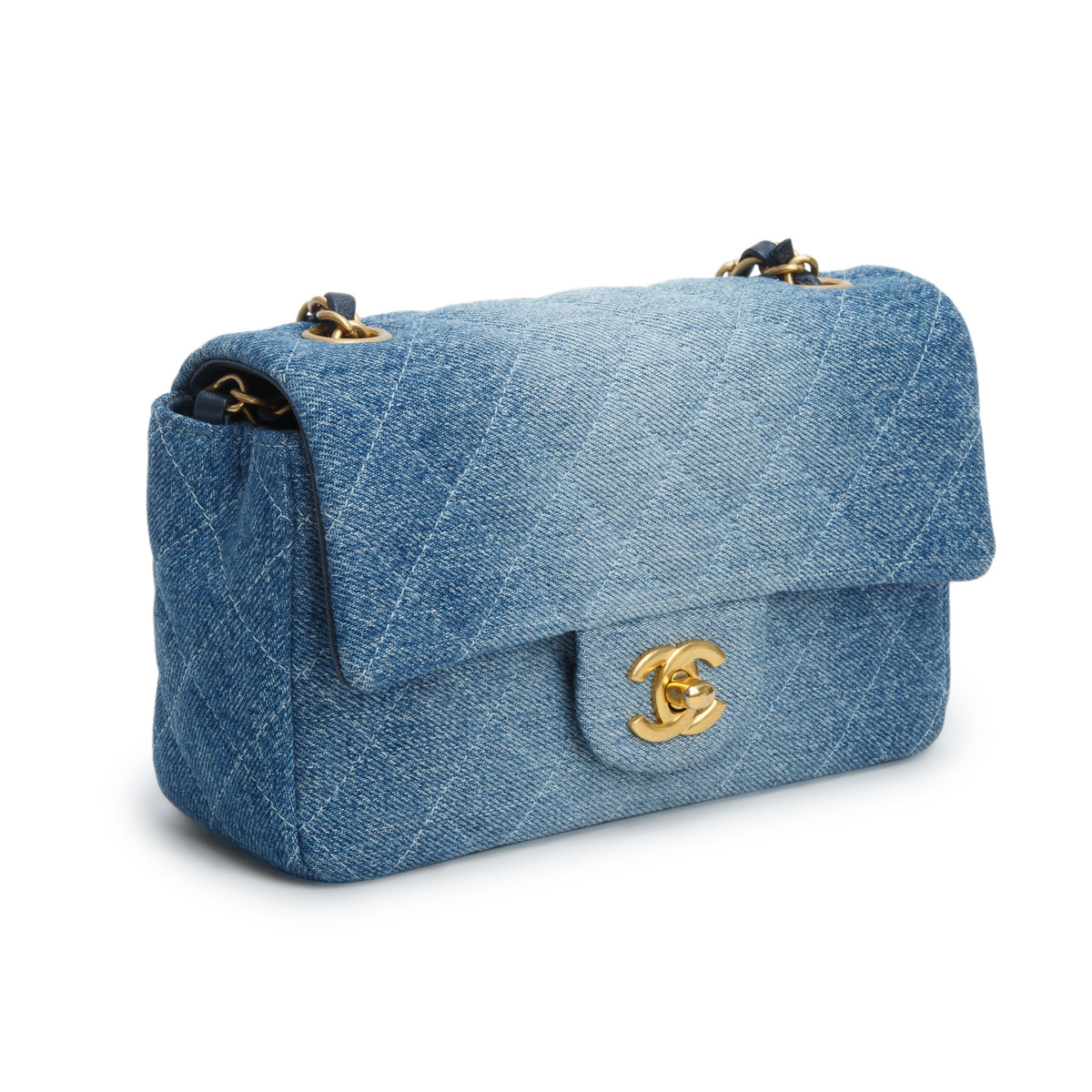 Chanel Blue Washed Denim Quilted Mini Rectangular Flap w/ Box