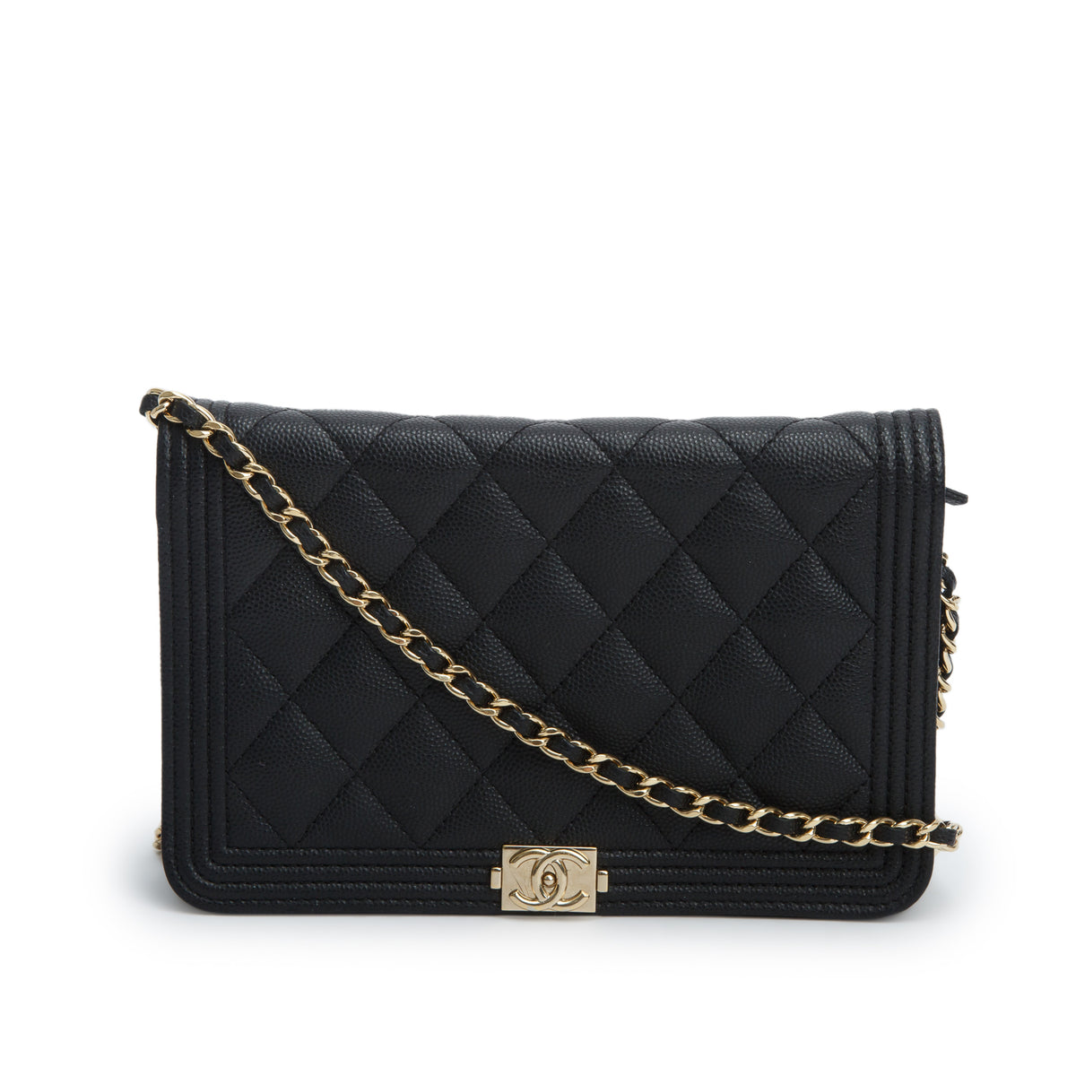 Chanel Black Caviar Leather Boy Wallet on Chain w/ Box & Authenticity Card