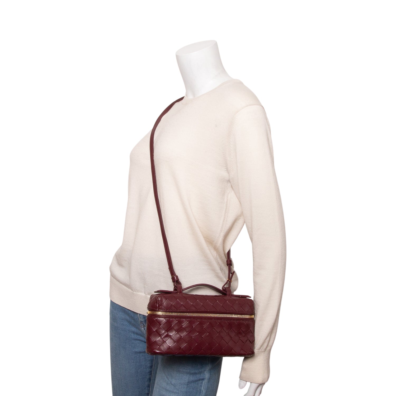 Bottega Veneta Burgundy Nappa Intrecciato Bang Bang Vanity Case w/ Strap